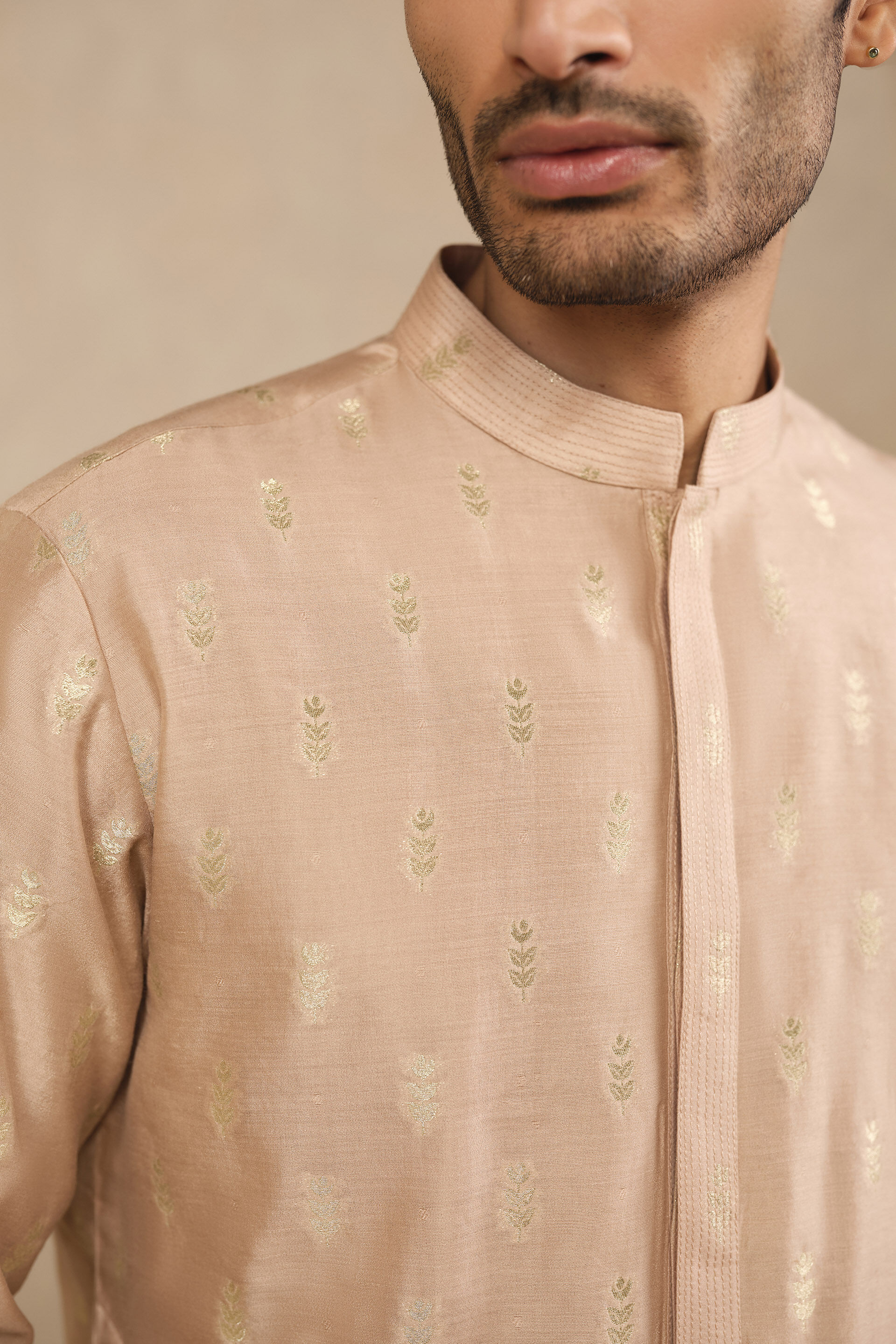 Aryam Woven Benarasi Kurta - Champagne, Champagne, image 5