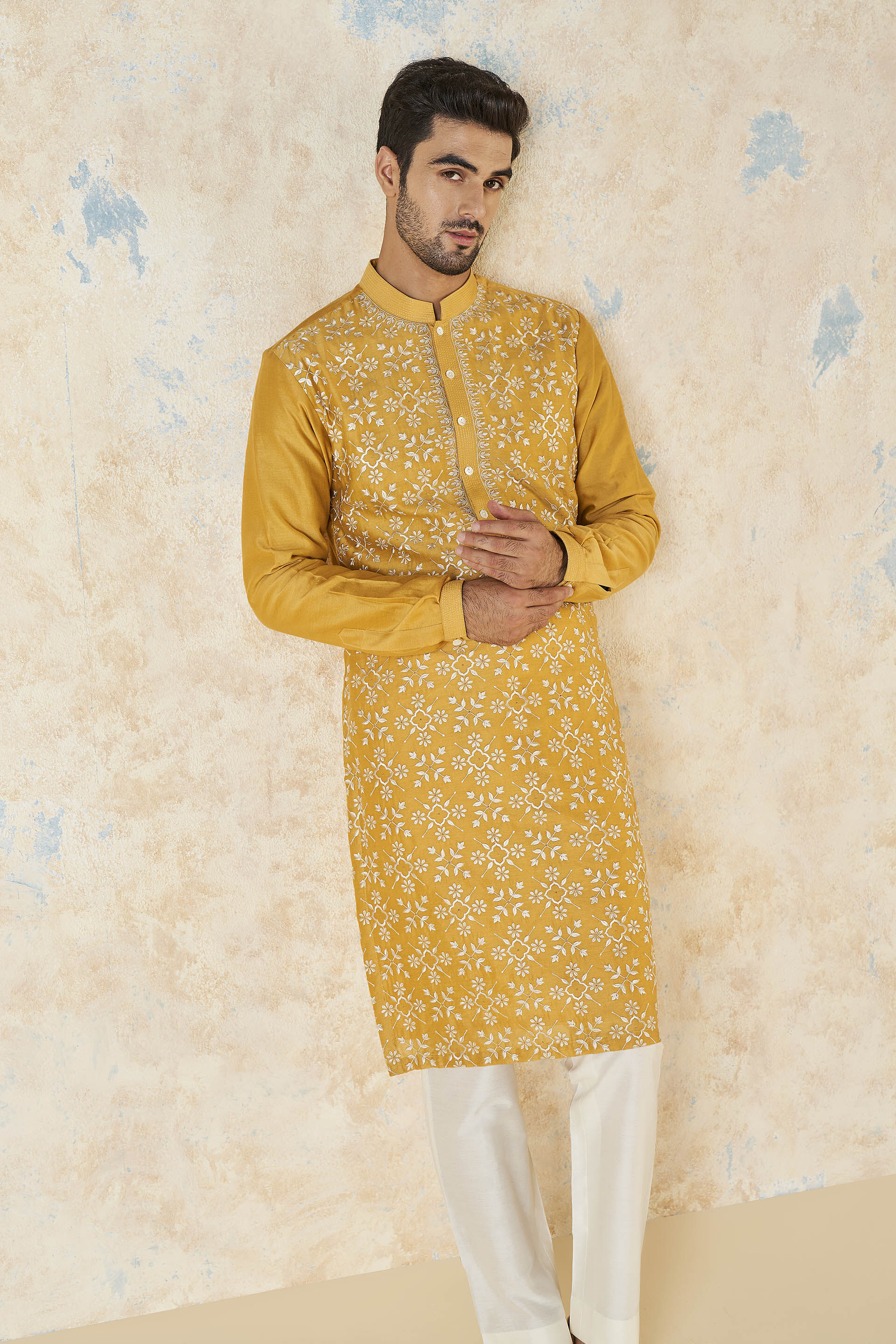 Udyan Silk Kurta - Mustard, Mustard, image 4