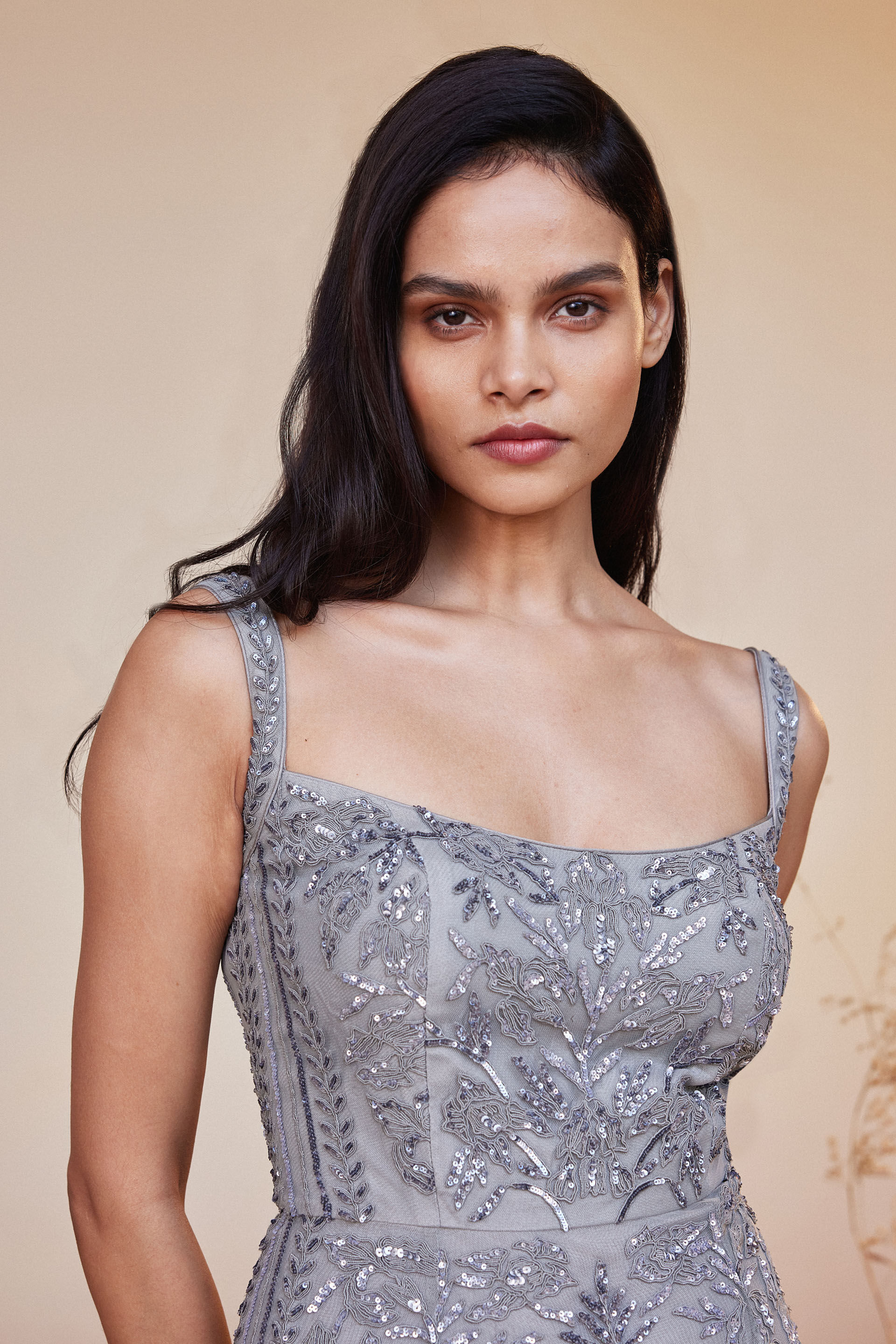 Stardust Embroidered Cord Gown - Grey, Grey, image 6