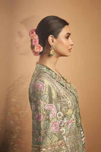 Melody Of The Flowers Embroidered Zardozi Sharara Set - Sage, , image 6