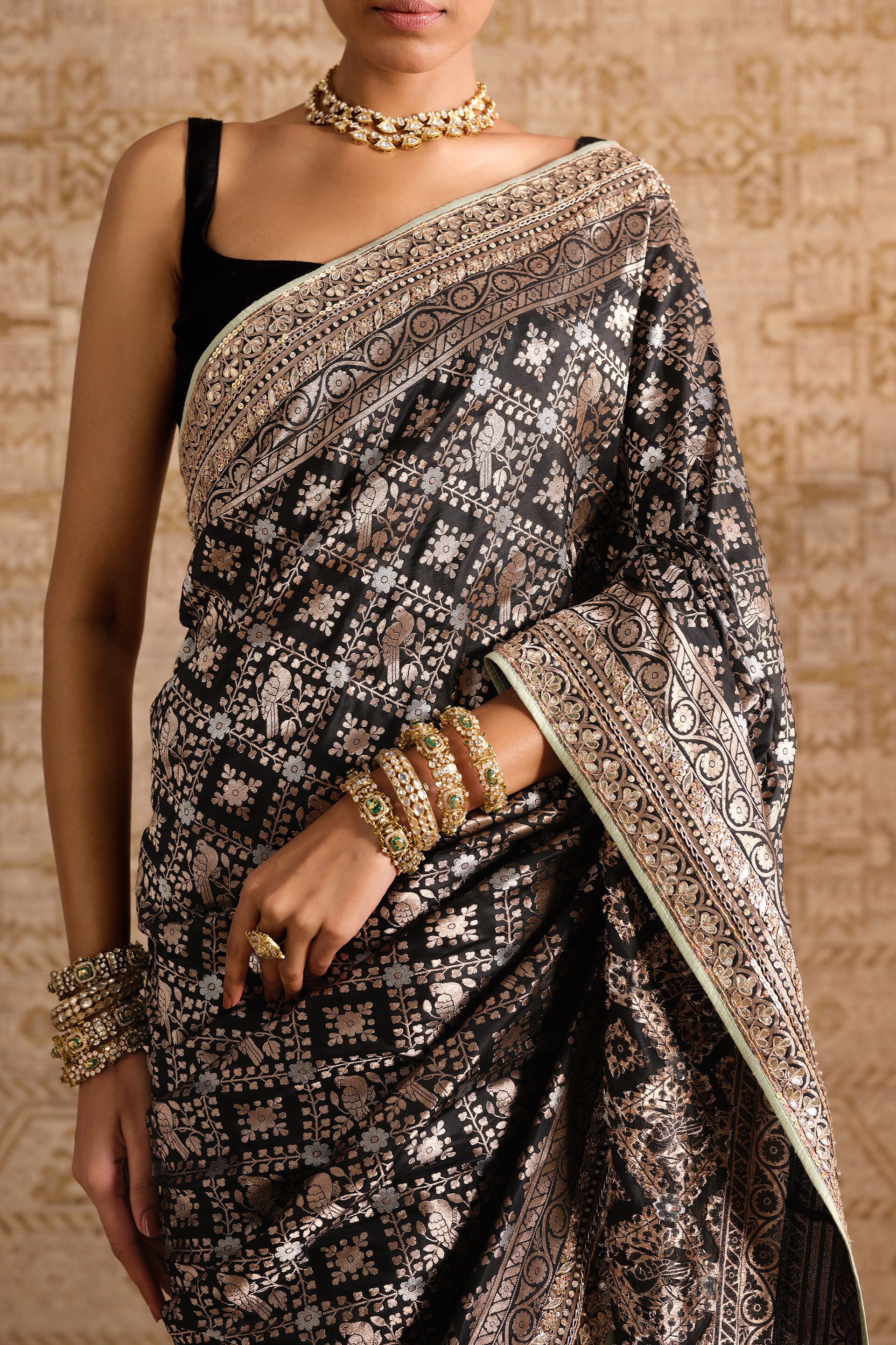 Nirjara Handwoven Benarasi Silk Saree, Black, image 5