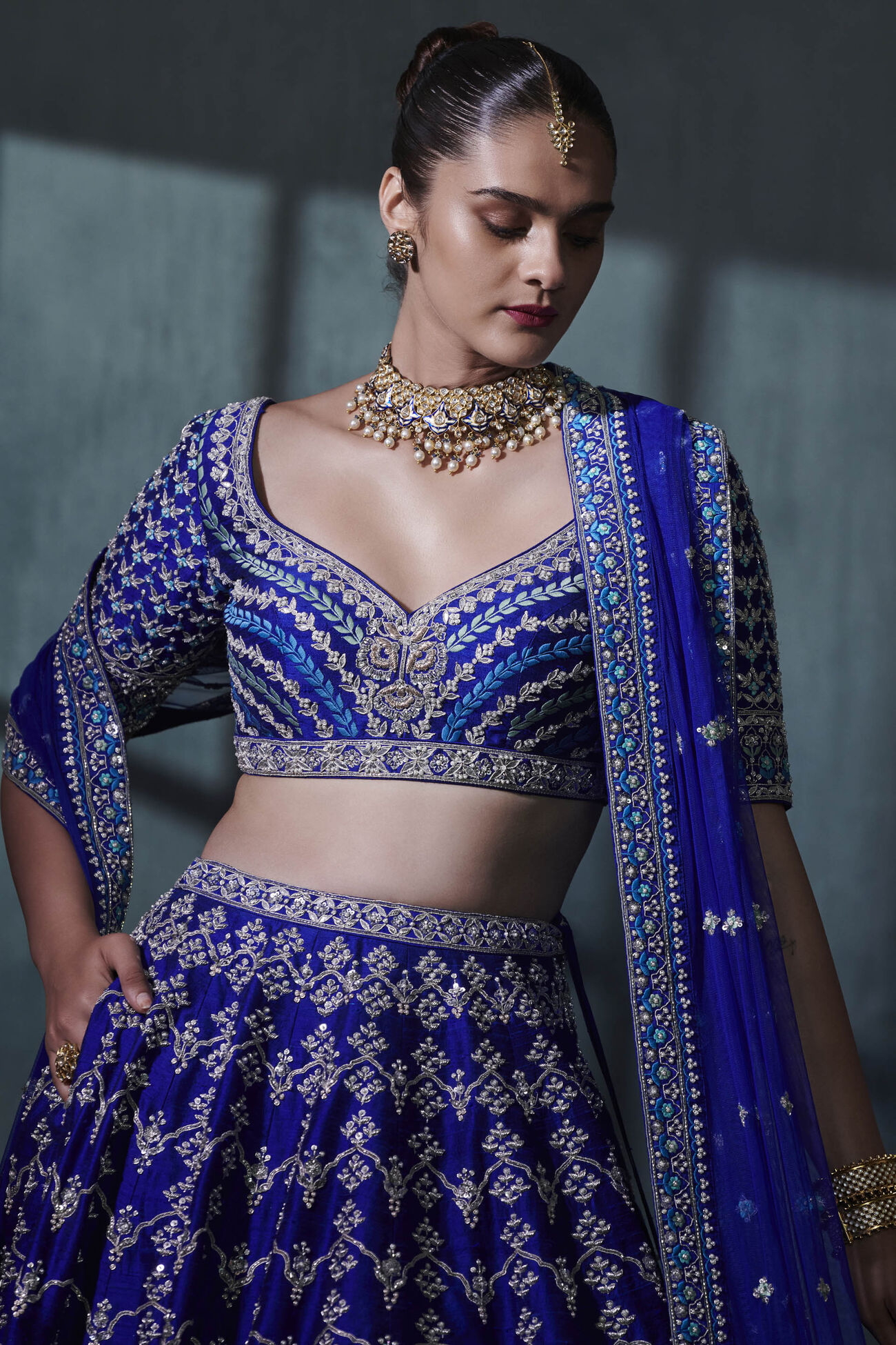 Mythili Lehenga Set, Blue, image 1