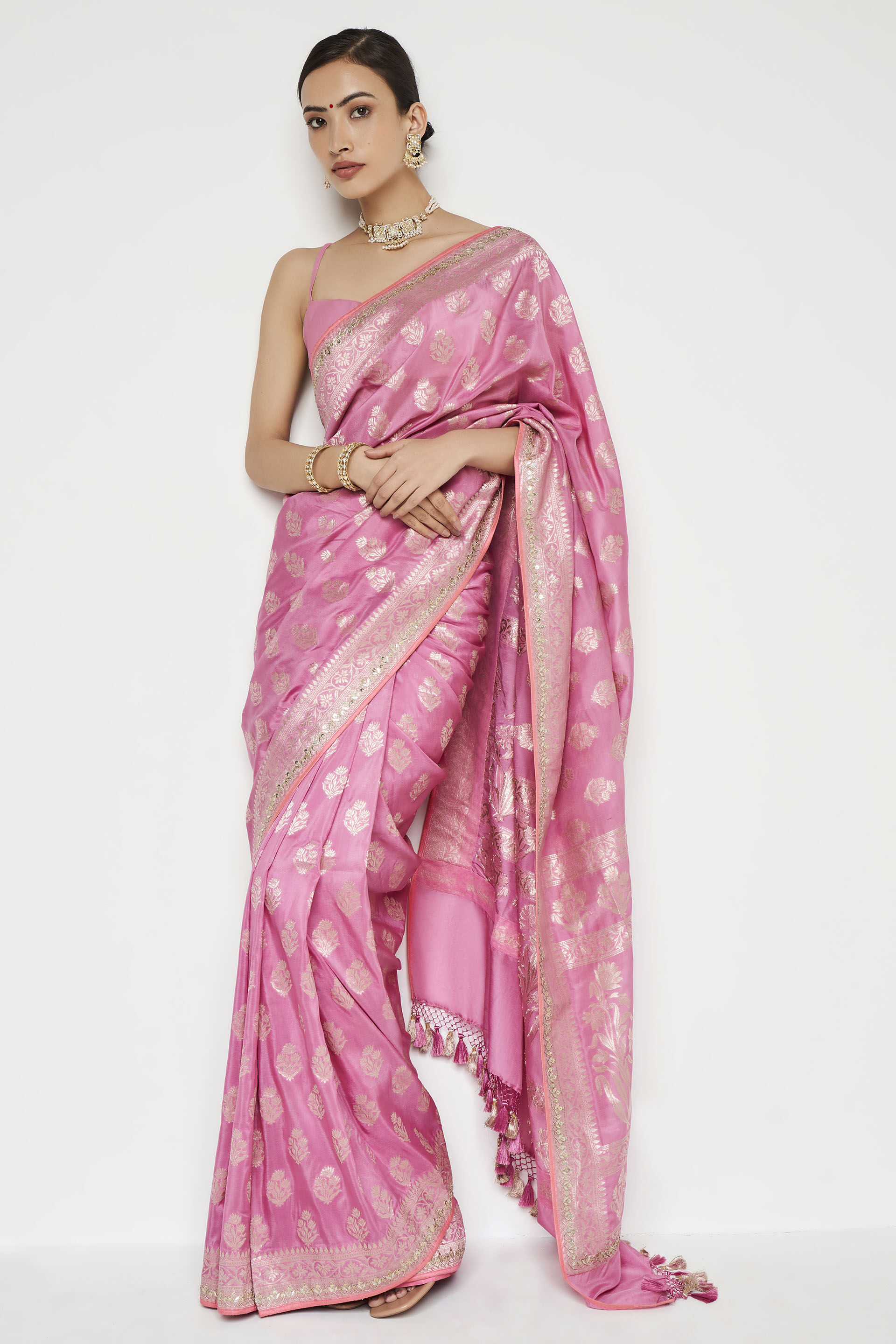 Sahana Benarasi Saree -Pink, Pink, image 1