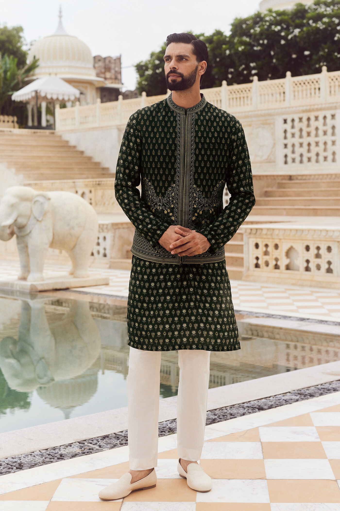 Mivan Silk Nehru Jacket - Green