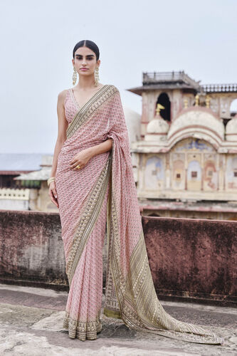 Alara Printed Georgette Saree - Blush, Blush, image 1