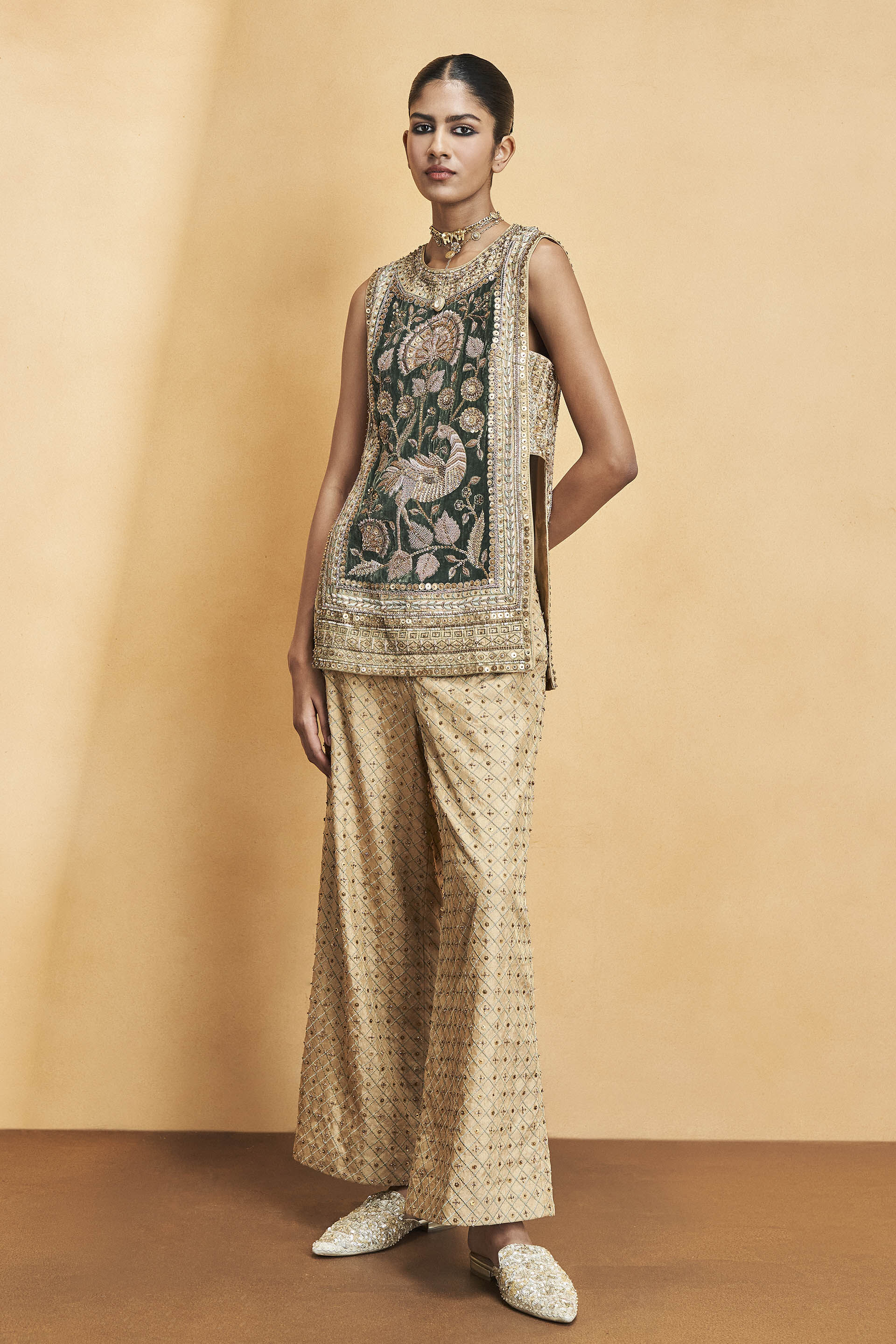 Heart Of The Forest Embroidered Zardozi Set - Gold, Gold, image 4