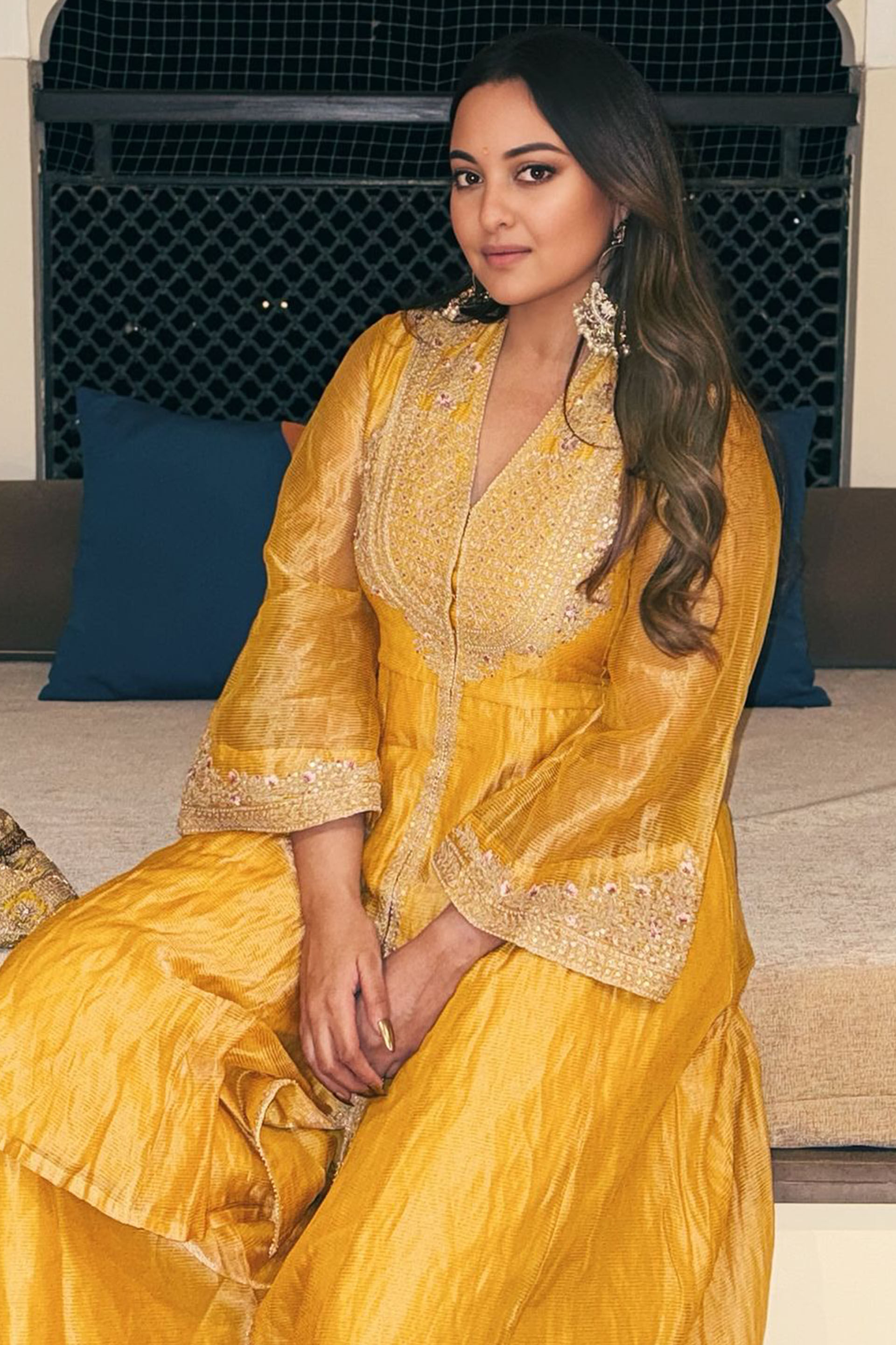 Azha Embroidered Zardozi Silk Jacket Set - Yellow, , image 4