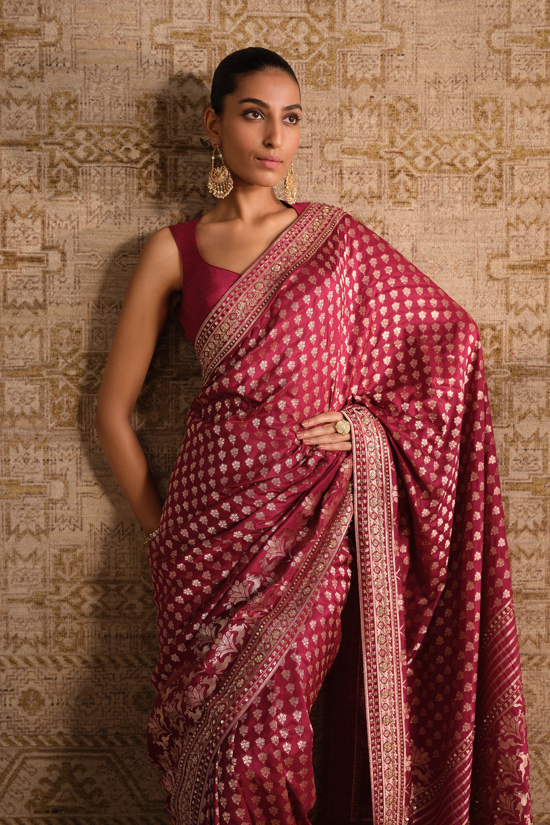 Suvrata Handwoven Benarasi Silk Saree - Ruby, Ruby, image 5