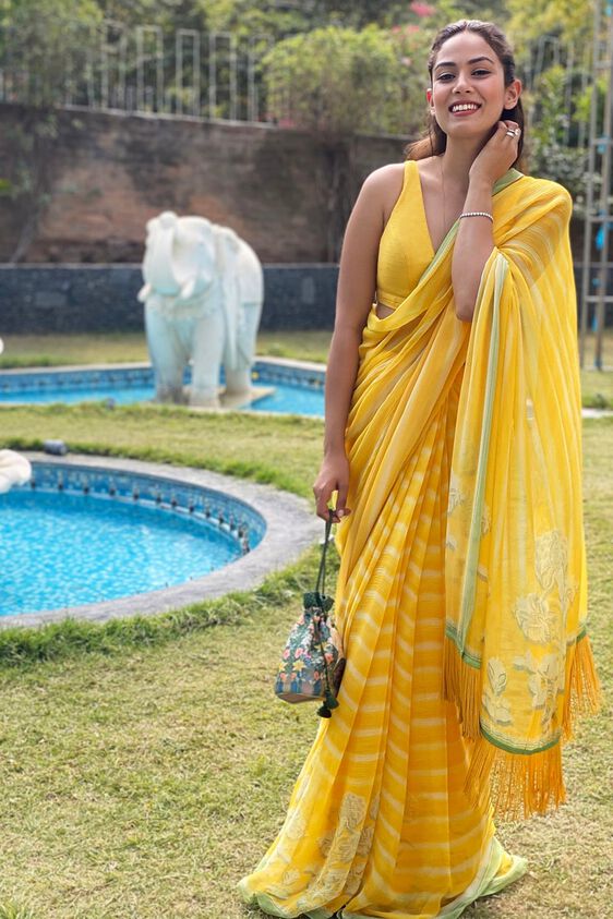 Meera Saree-Yellow, , image 1
