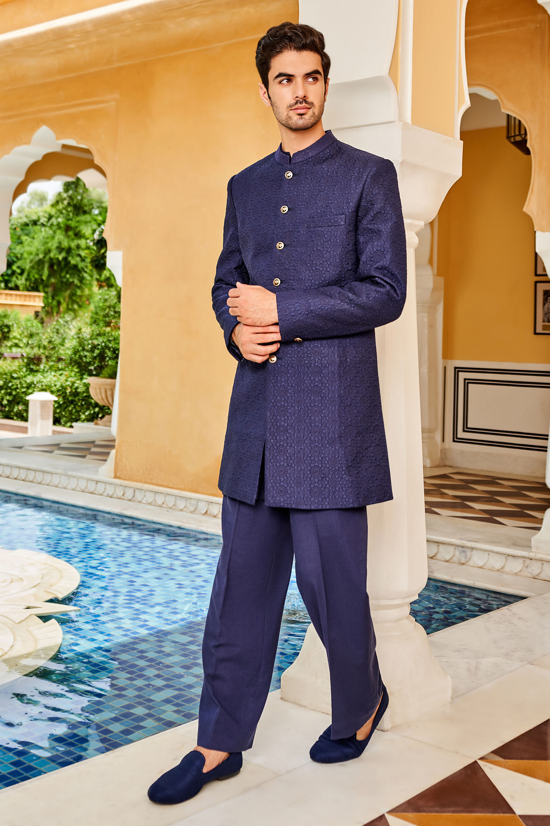 Aariz Sherwani Navy Blue