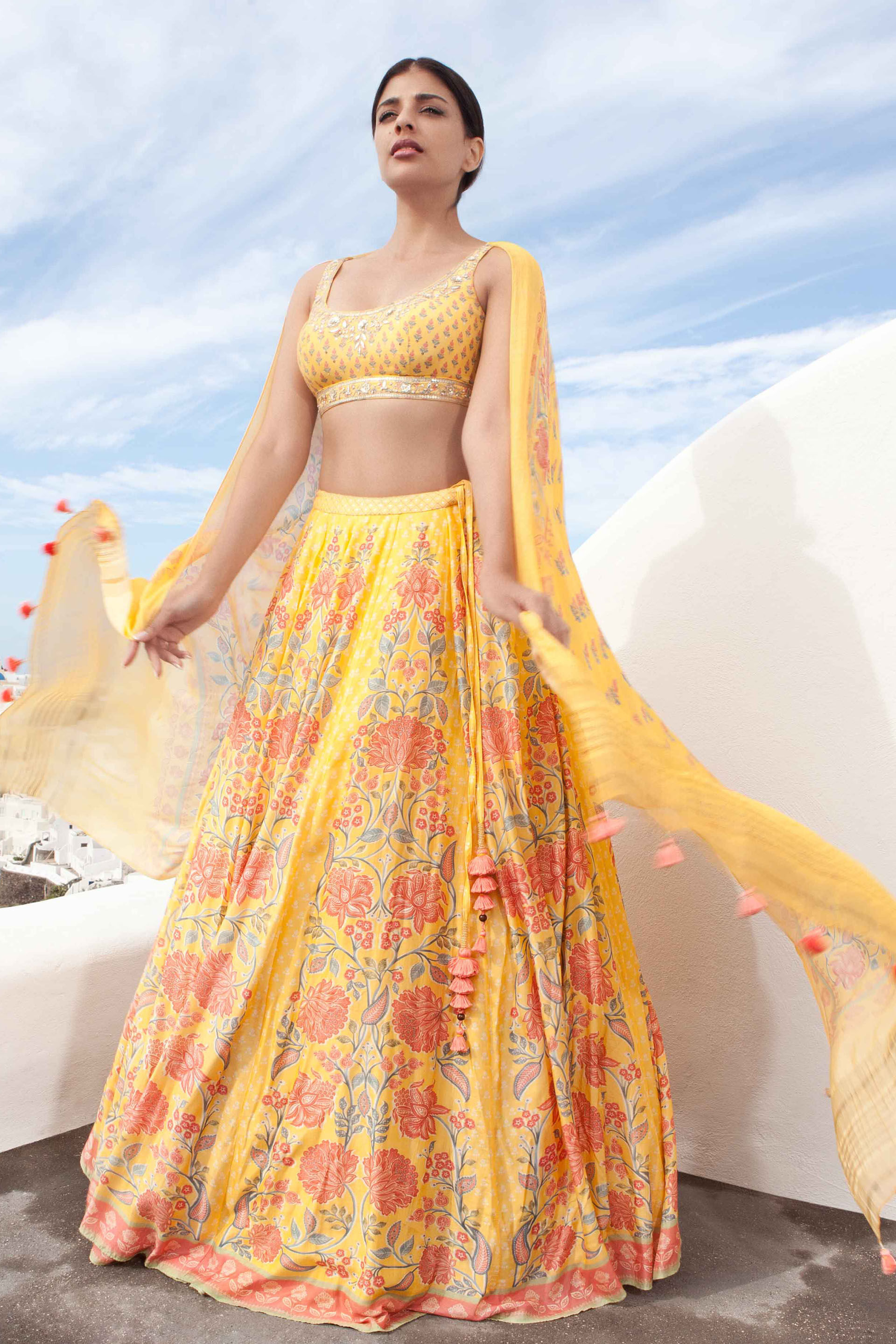 Buy Bollywood Lehenga - Pink And Yellow Sequence Embroidery Lehenga Choli