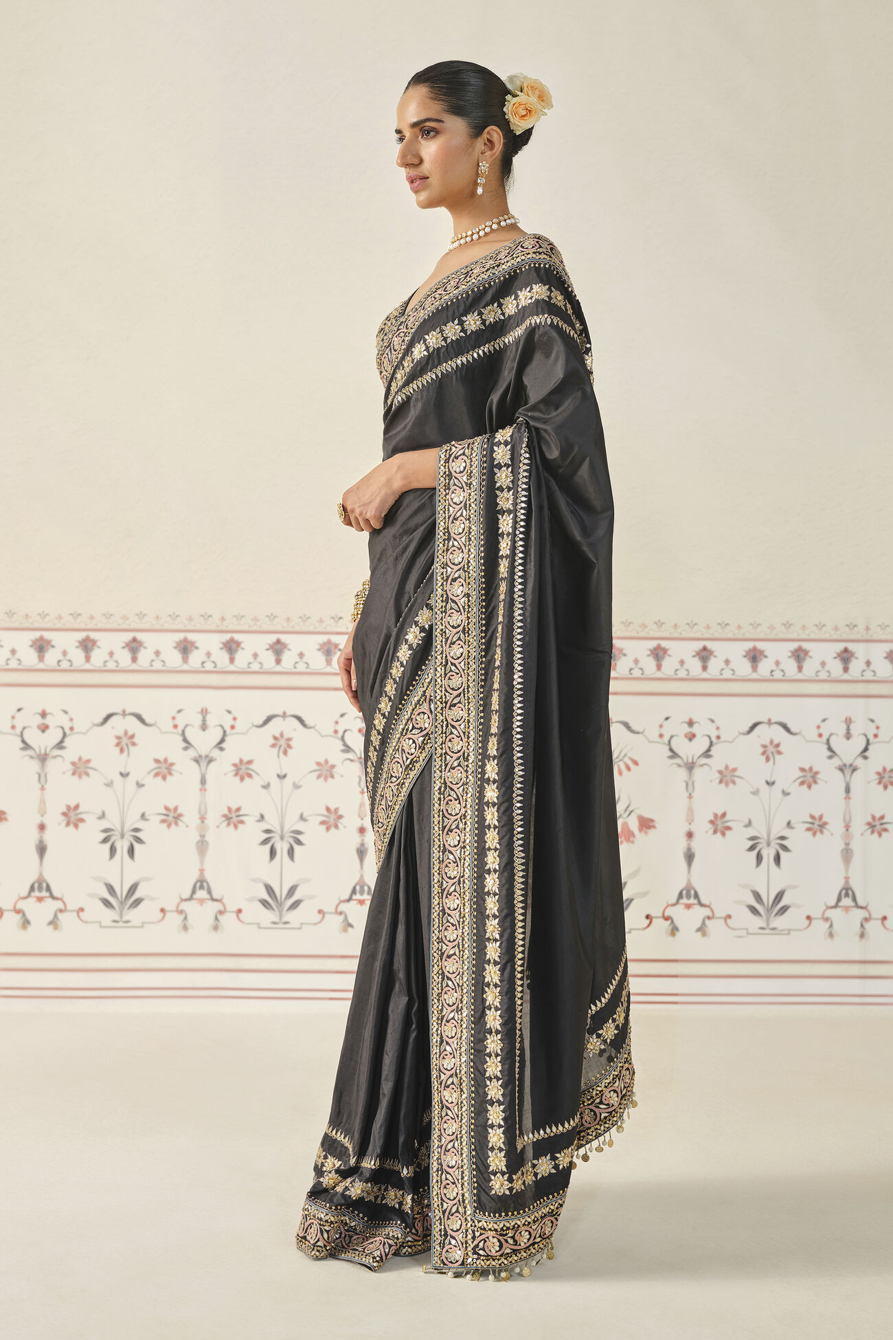 Sumrak Gota Patti Silk Saree - Black, Black, image 3