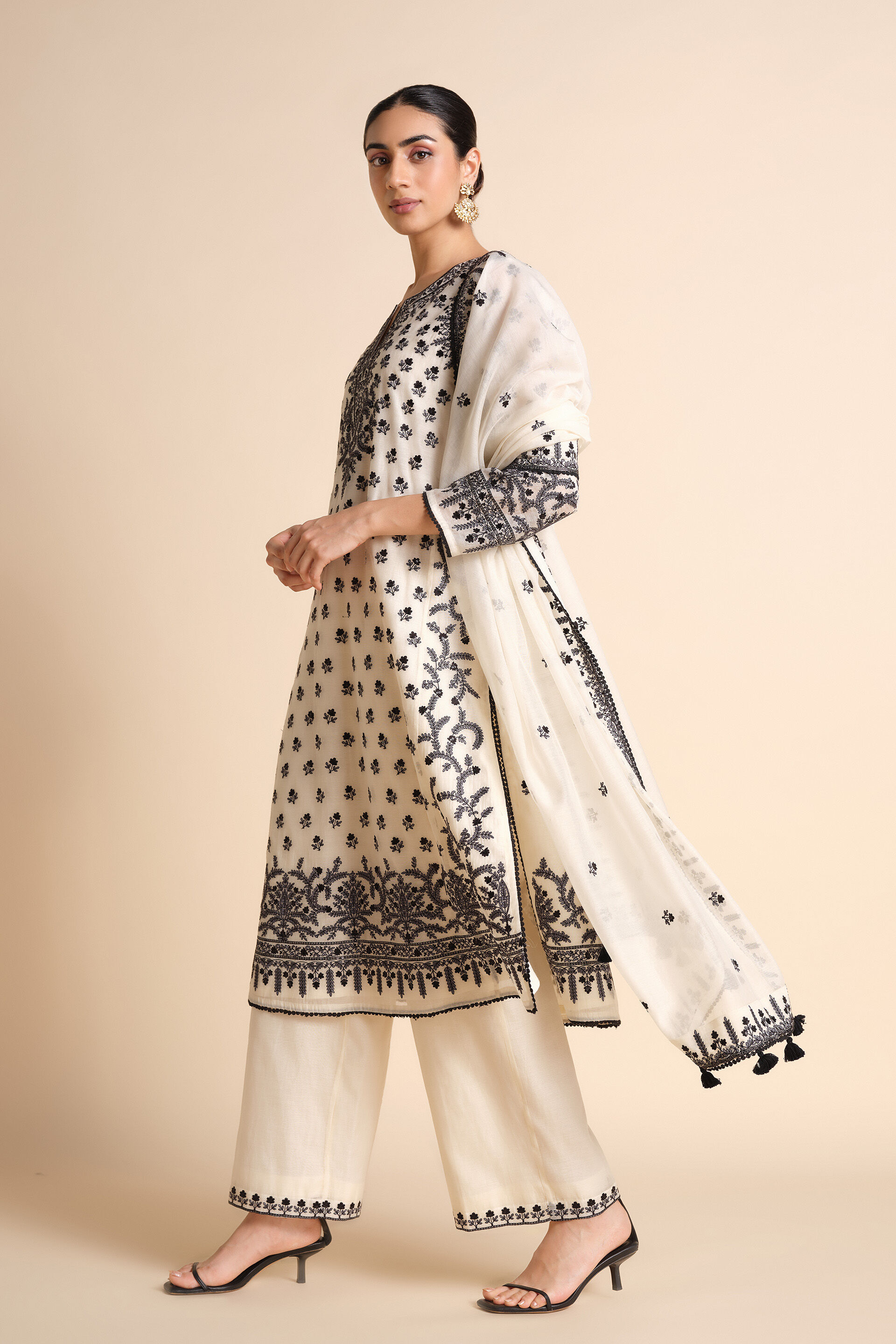 Sawsan Embroidered Mul Suit Set - White, White, image 3