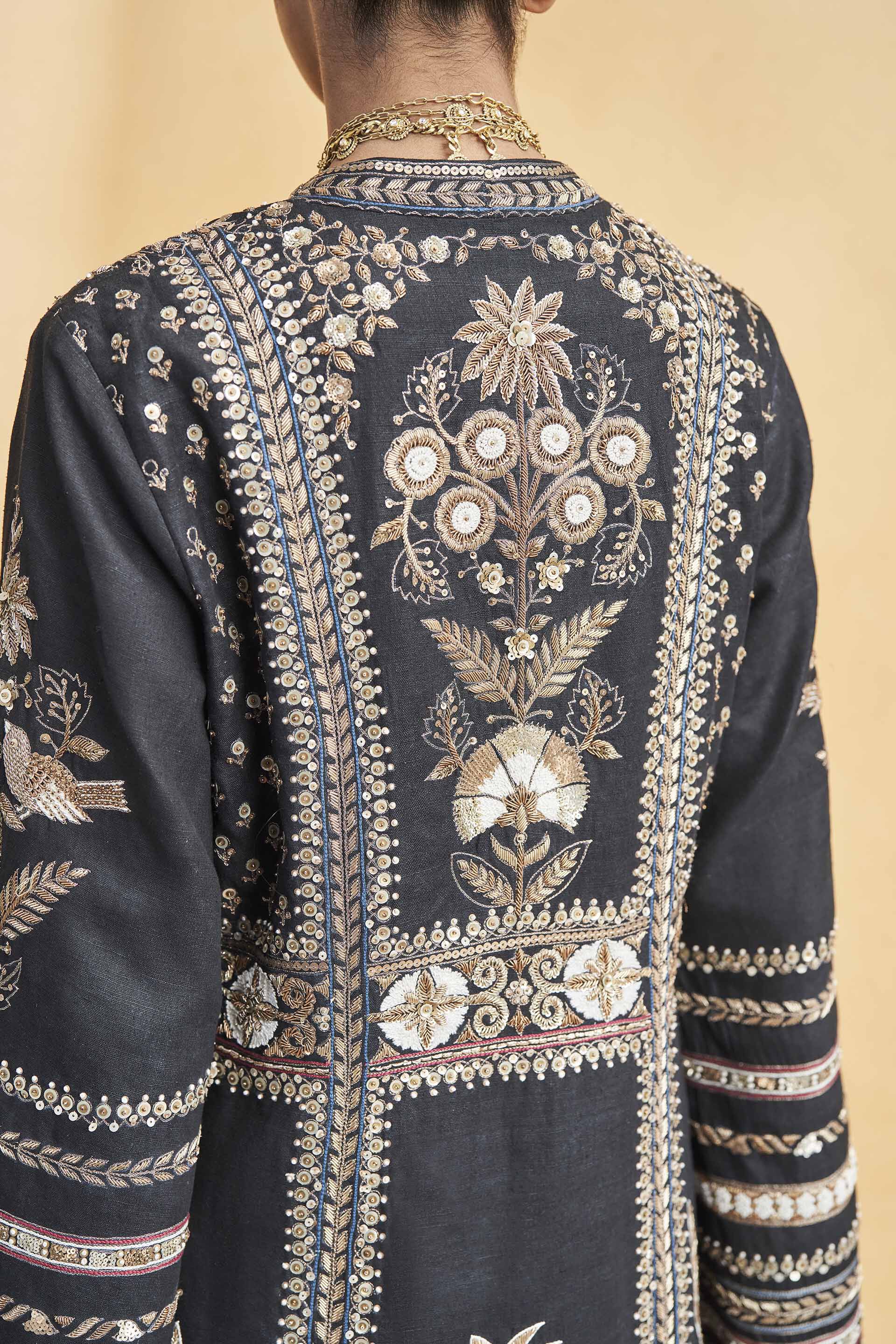 From The Wilderness Embroidered Zardozi Silk Kurta Set - Black, Black, image 7