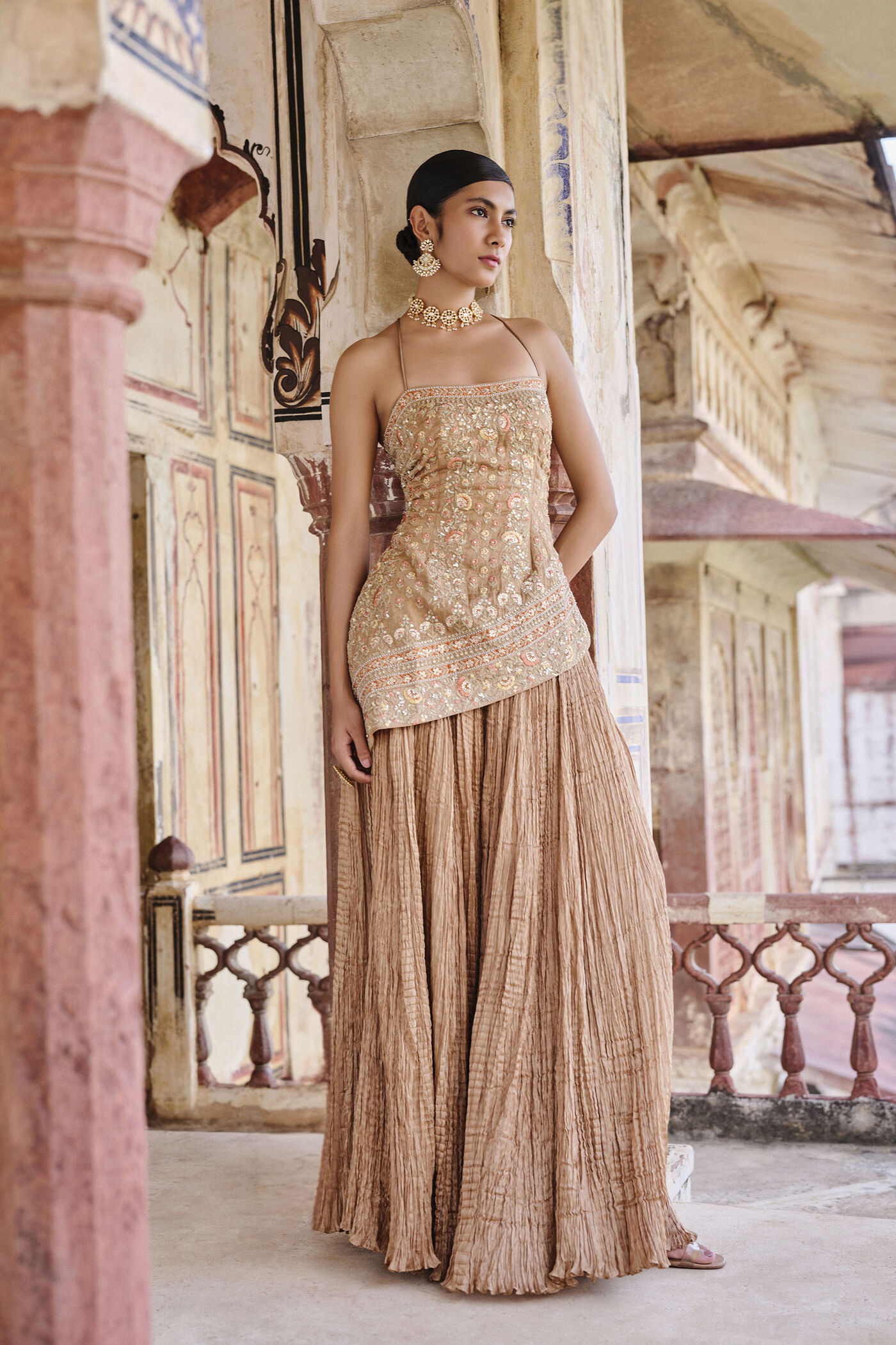 Naushaba Embroidered Sharara Set - Gold Naushaba Embroidered Sharara Set - Gold