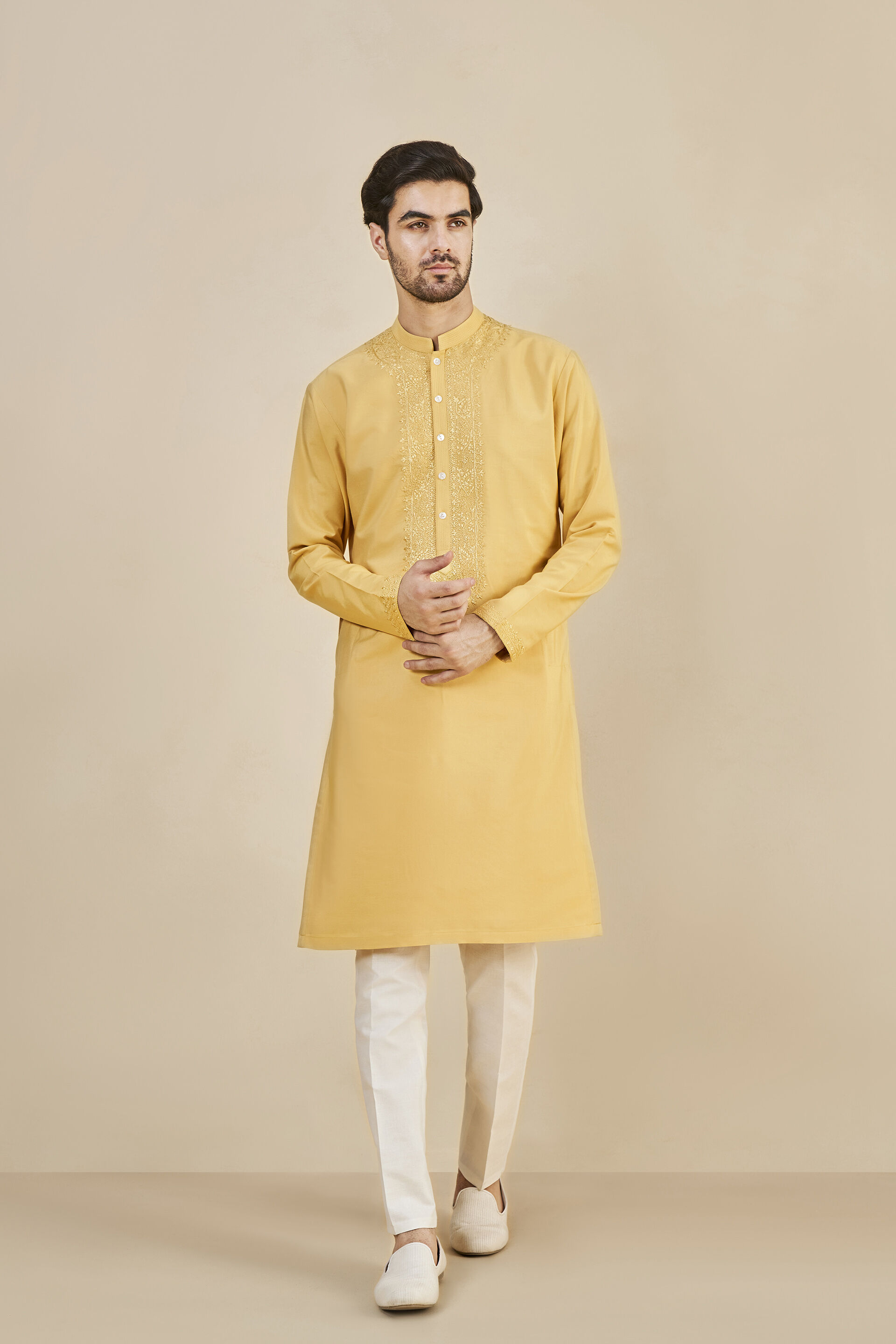 Sarth Chikankari Kurta - Mustard