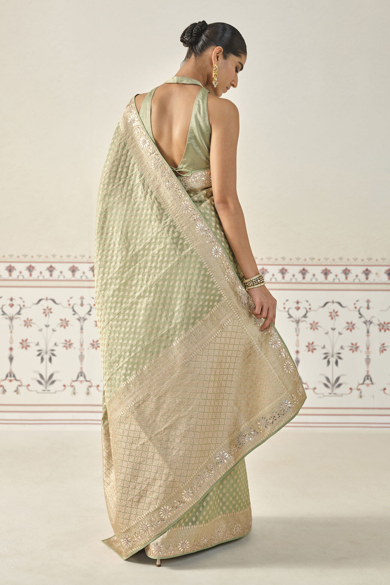 Kunadana Handwoven Benarasi Silk Saree, Sage, image 2