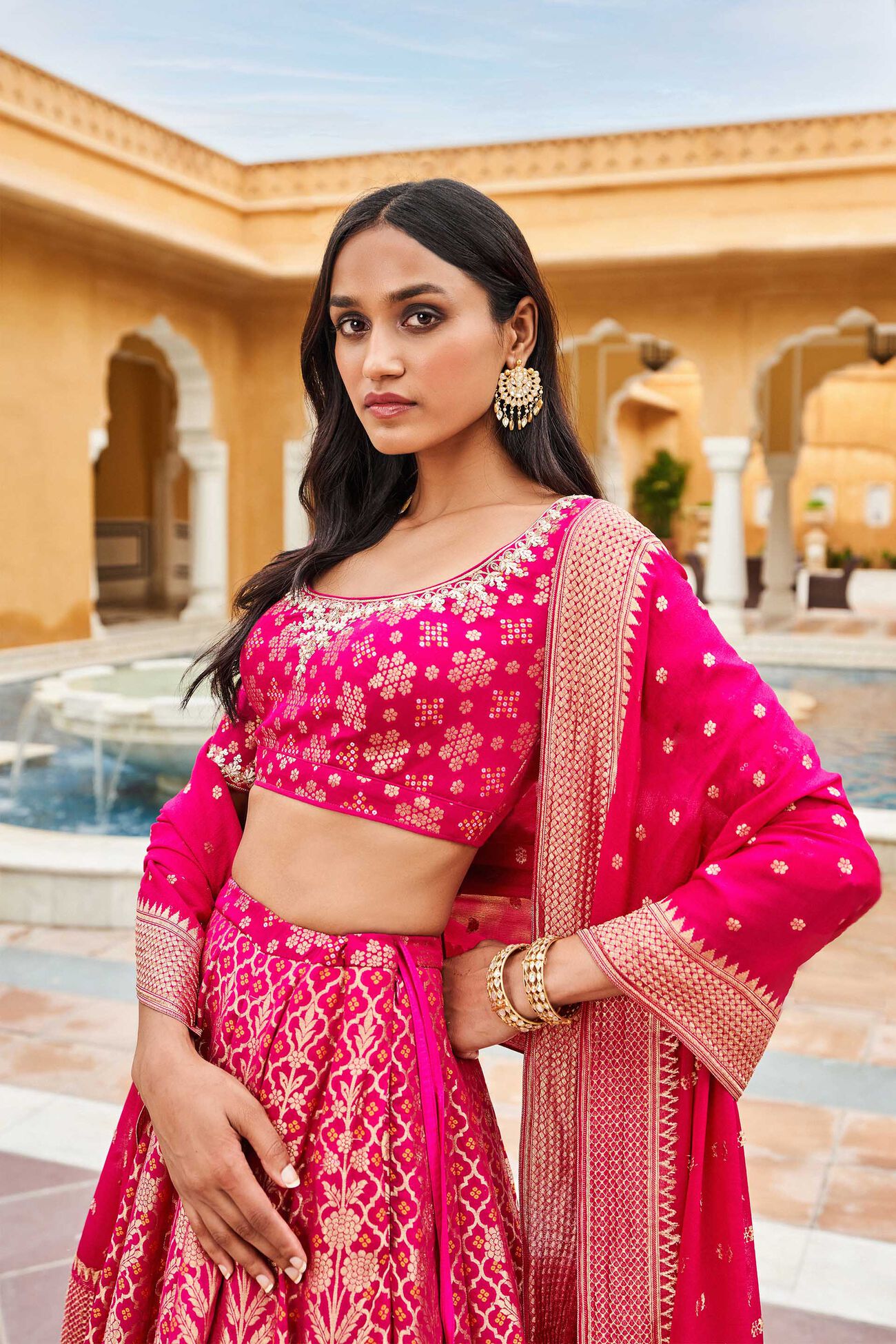 Valimai Lehenga Set, Hot Pink, image 4