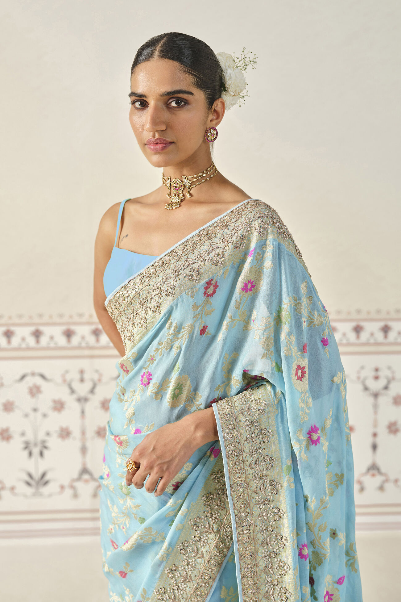 Panavi Saree Set, Powder Blue, image 5