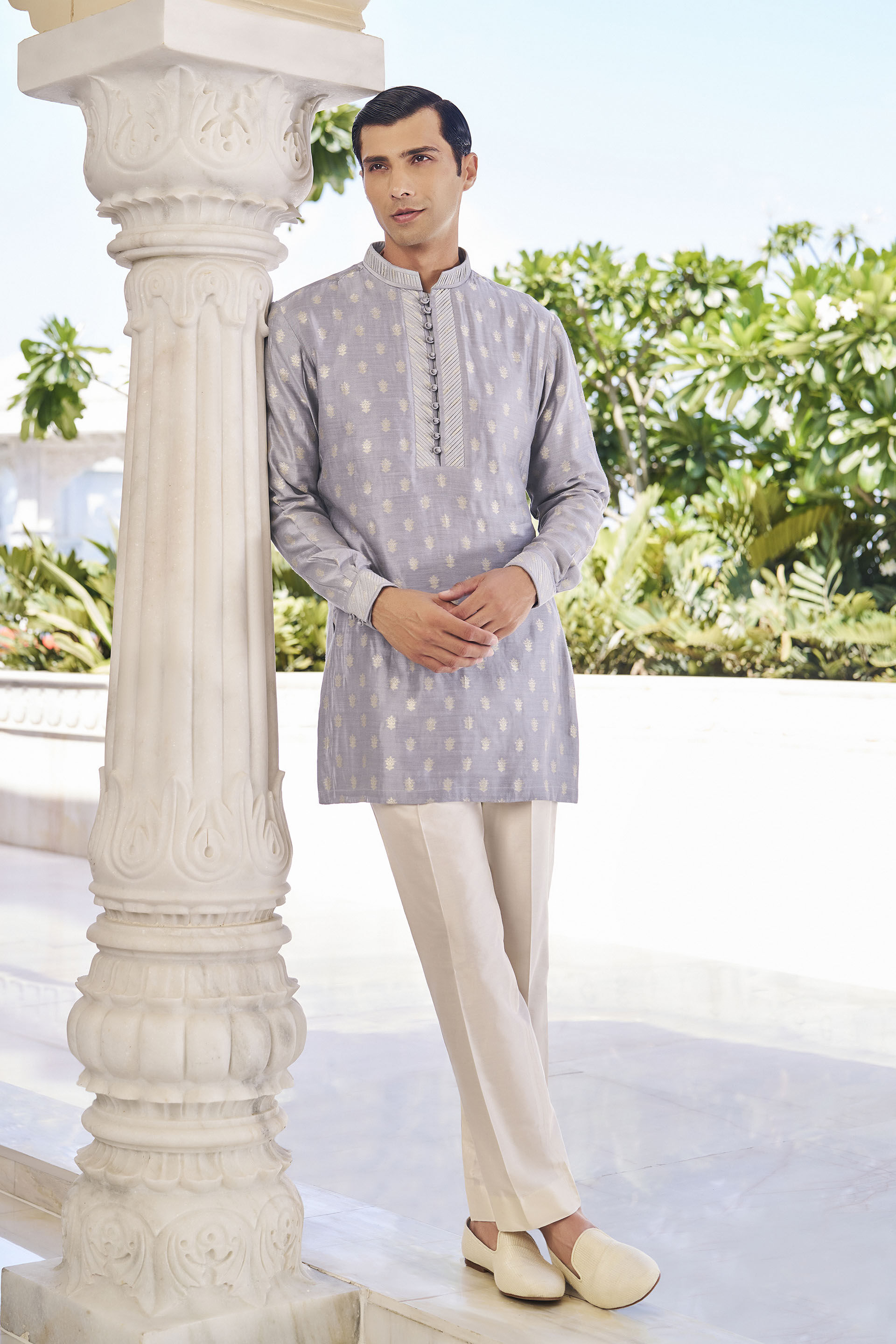 Solai Kurta in Grey Benarasi