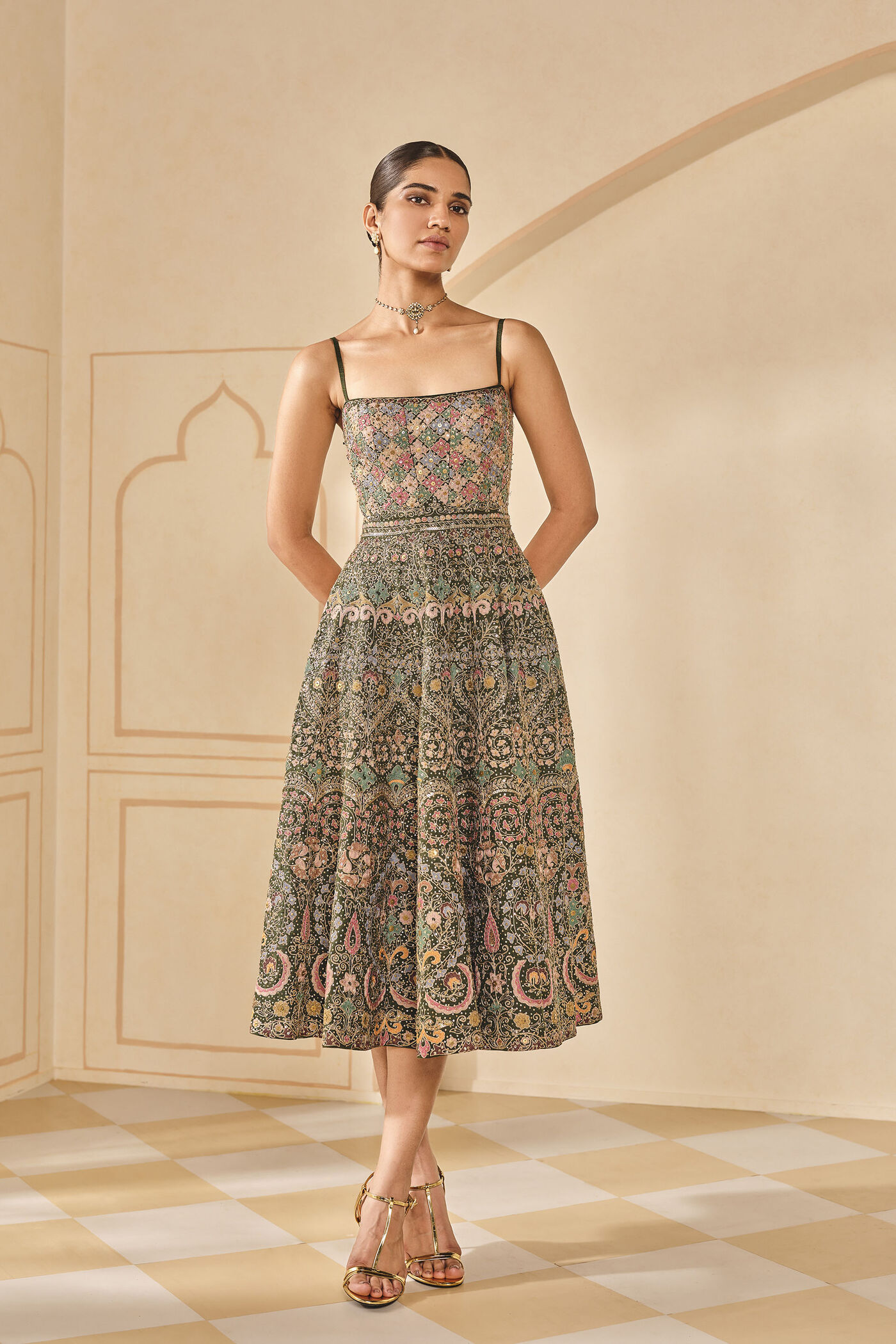 Chesney Embroidered Silk Dress - Green