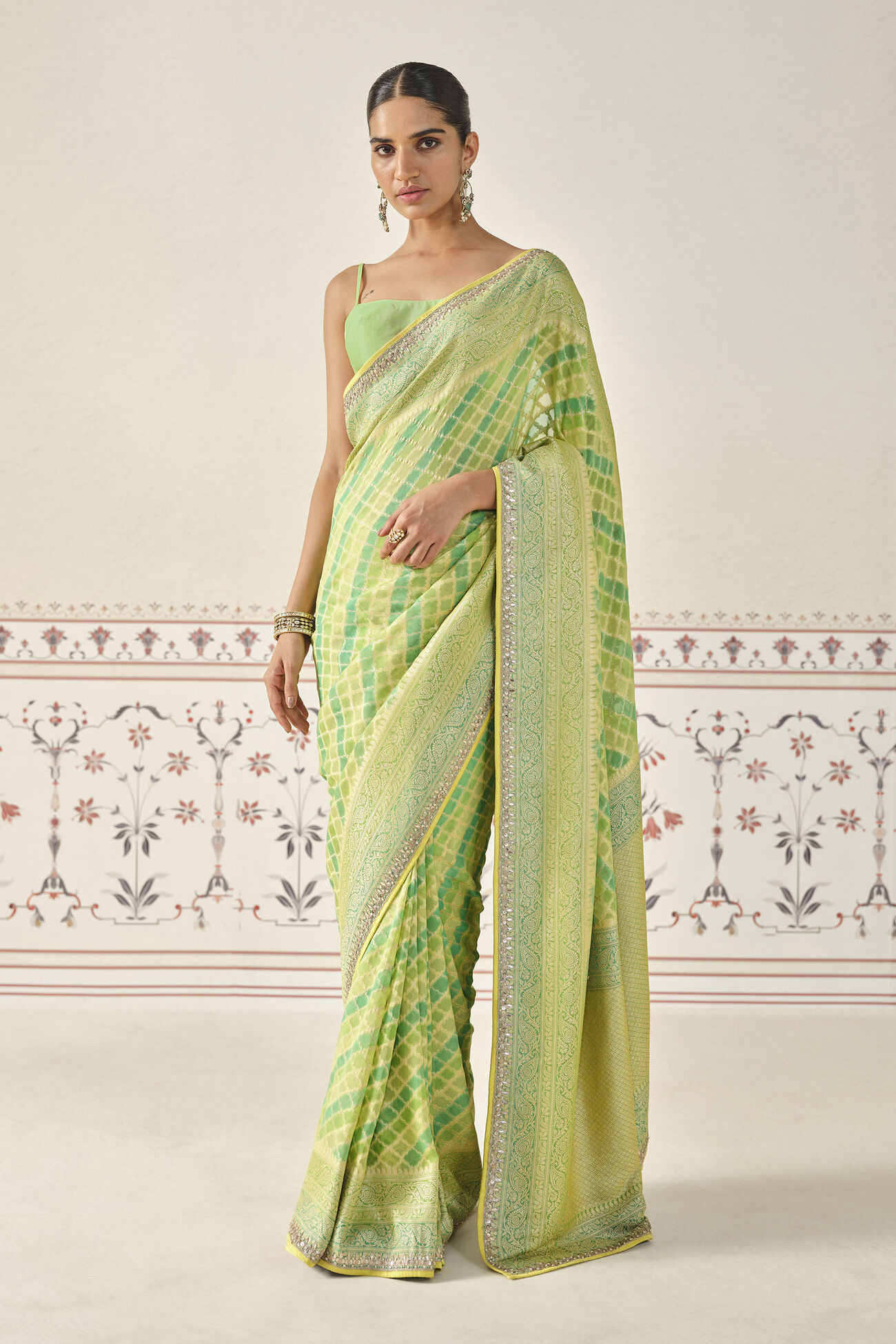 Trayi Handwoven Benarasi Silk Saree - Green, Lime, image 1