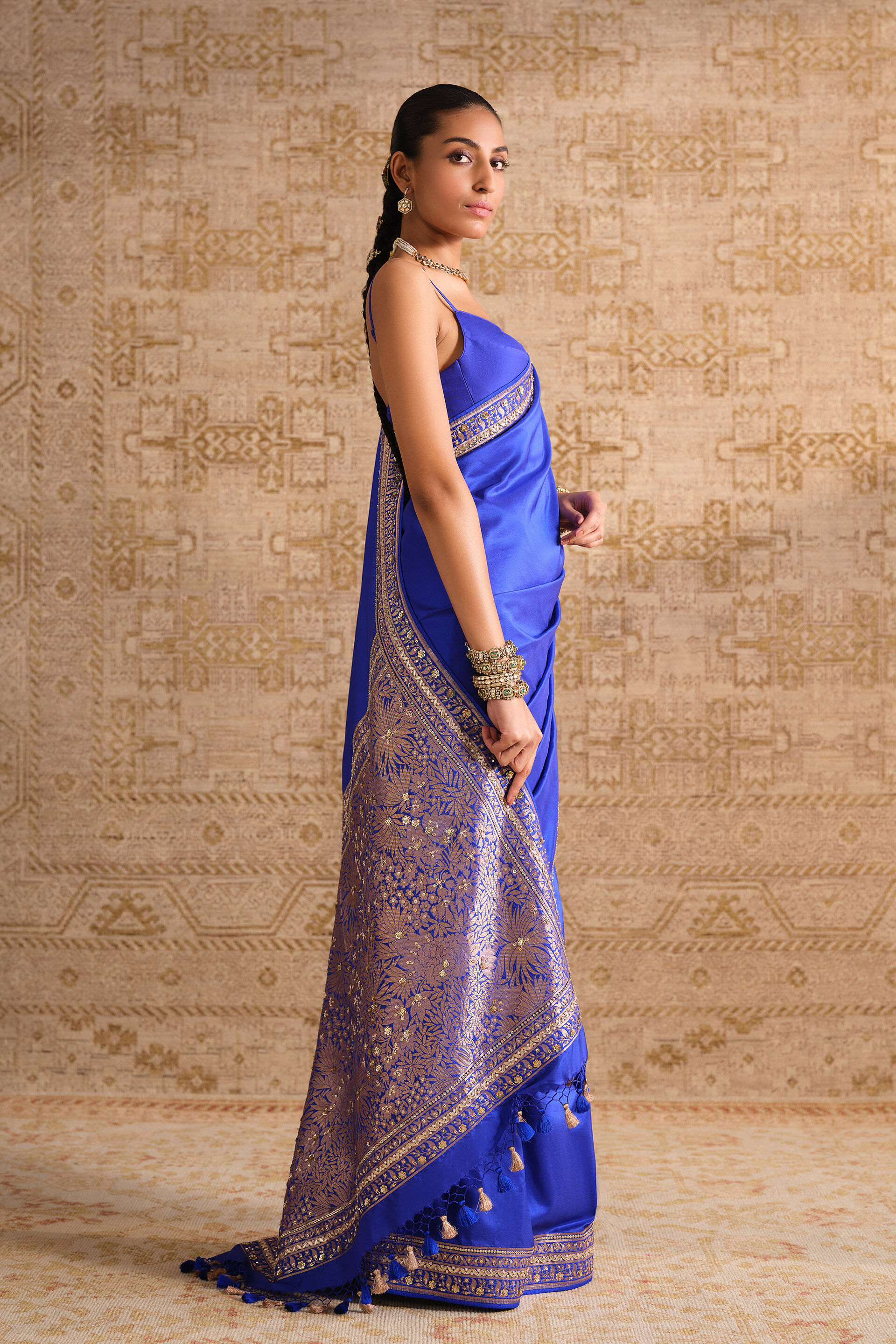 Sumarni Handwoven Benarasi Silk Saree, Blue, image 3