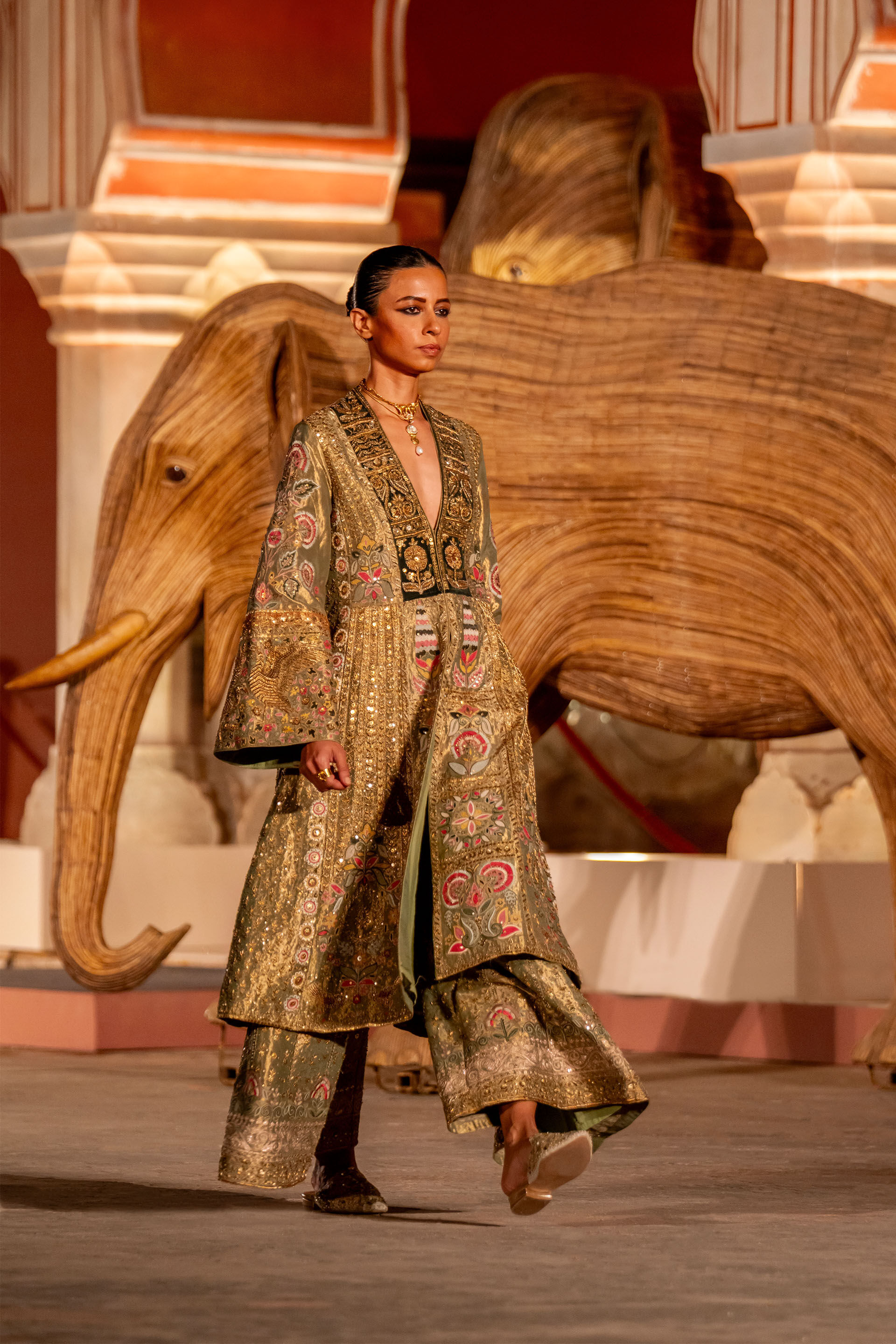 Melody Of The Flowers Embroidered Zardozi Sharara Set - Sage, Sage, image 9