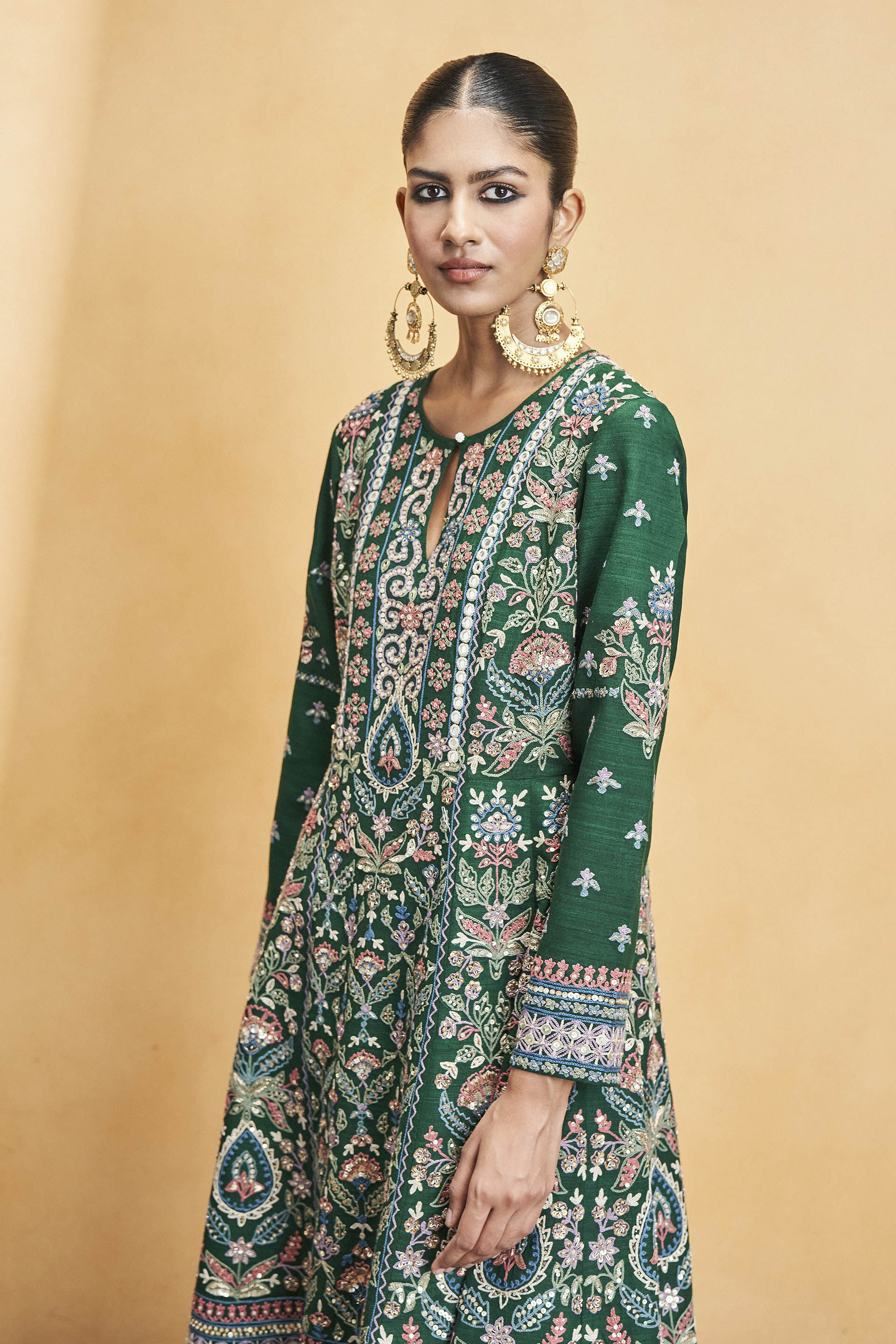 Serenade Of The Trees SEWA Hand-embroidered Silk Kurta Set - Green, Green, image 6