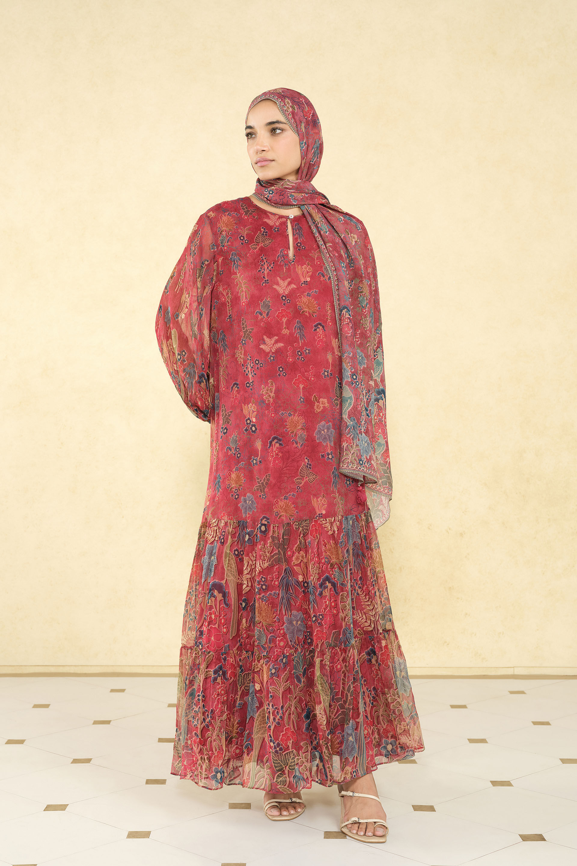 Rehma Printed Stole - Red, Red, image 4