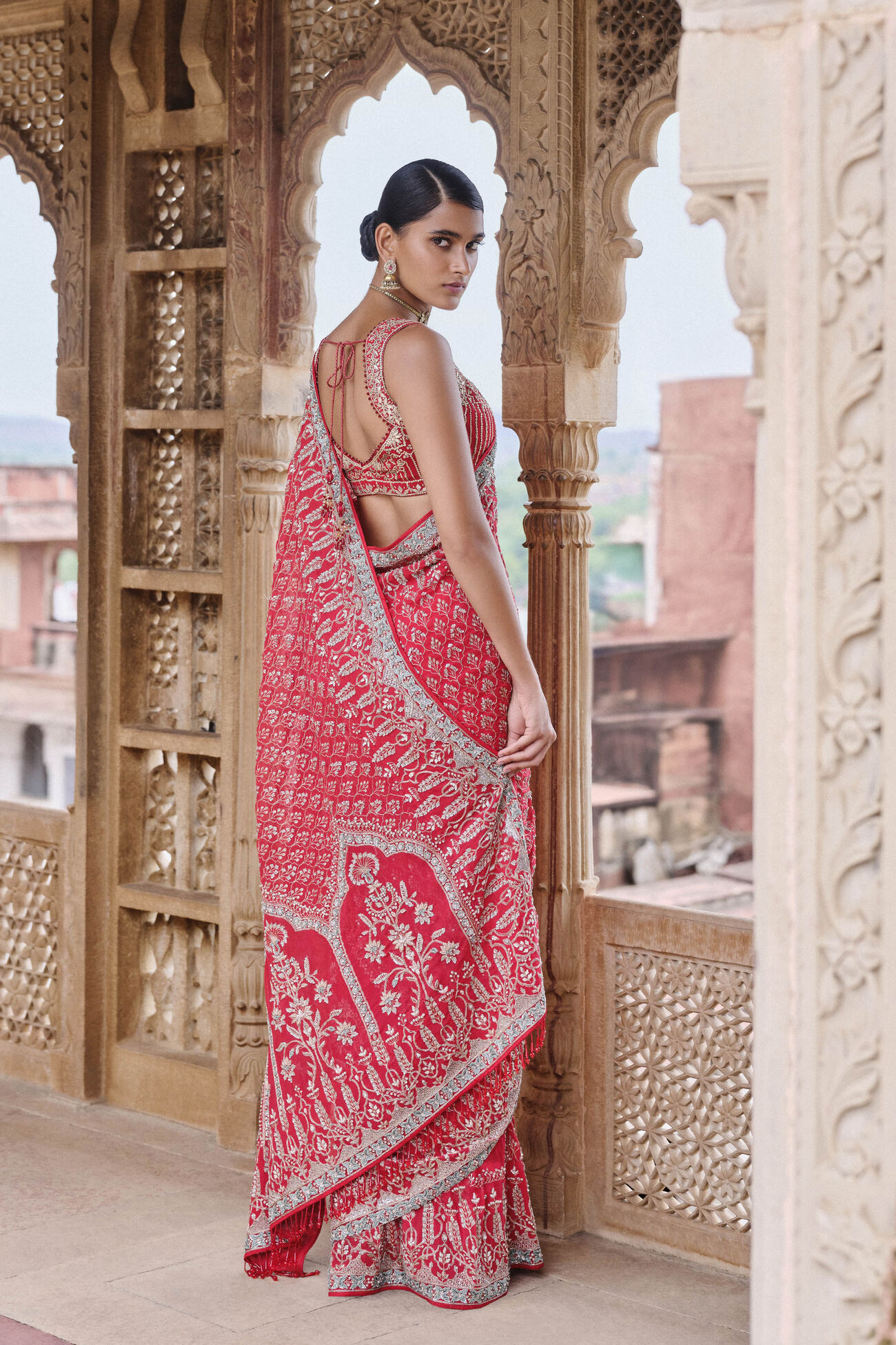 Mangalya Embroidered Georgette Saree - Red, Red, image 2