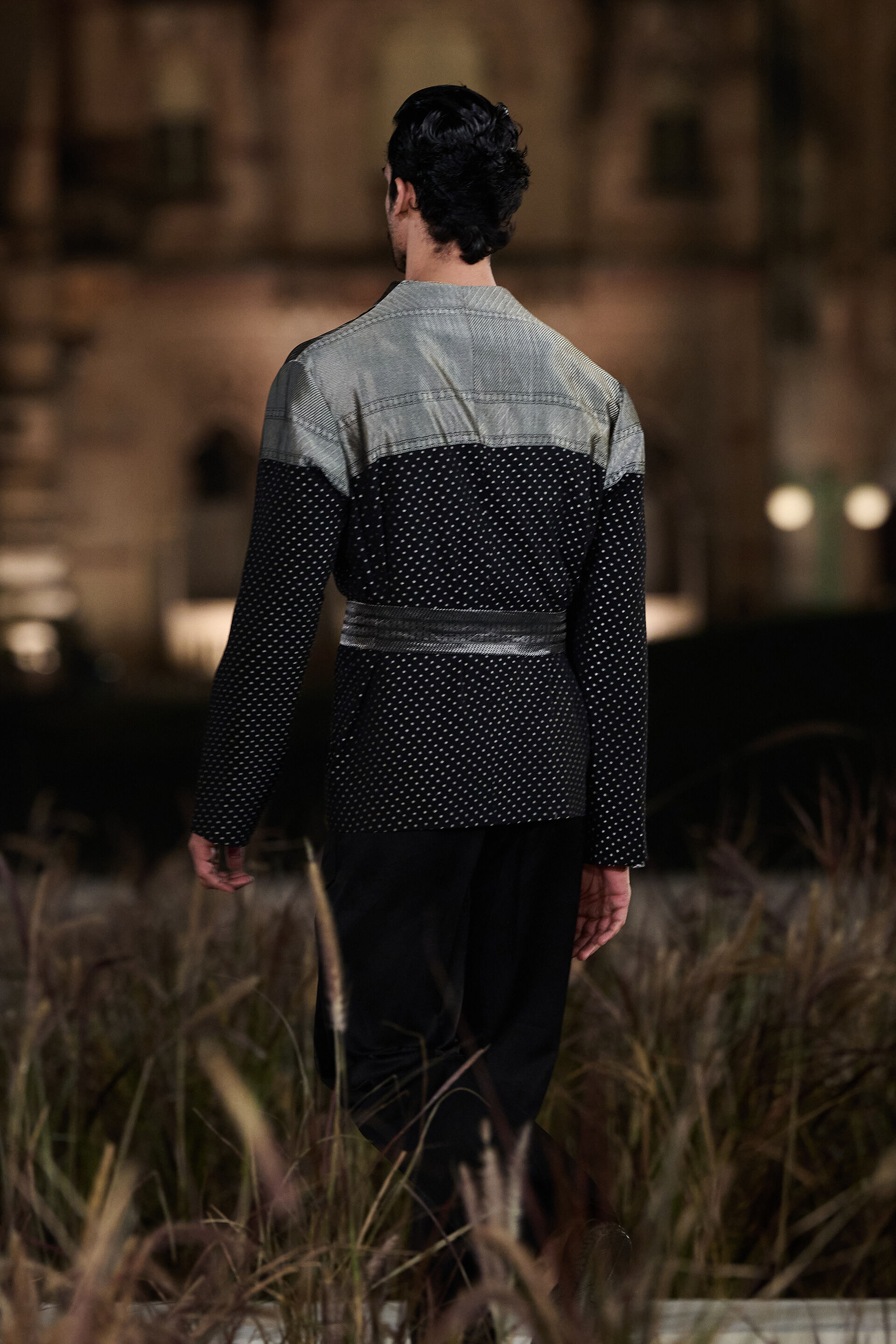 Quan Handwoven Benarasi Jacket Set - Black