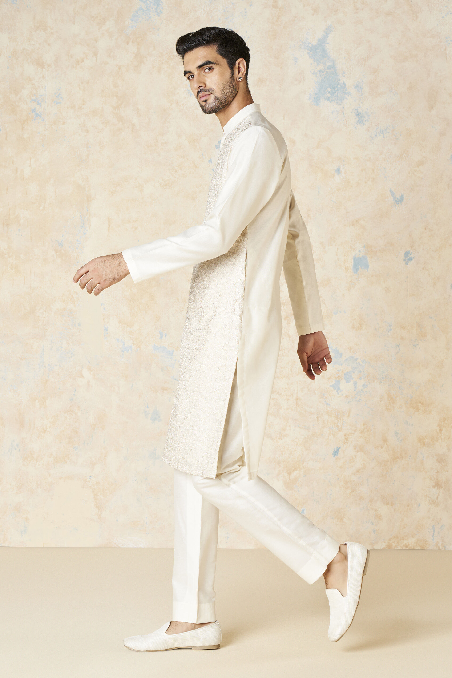 Adhikrit Embroidered Silk Kurta - White, White, image 5
