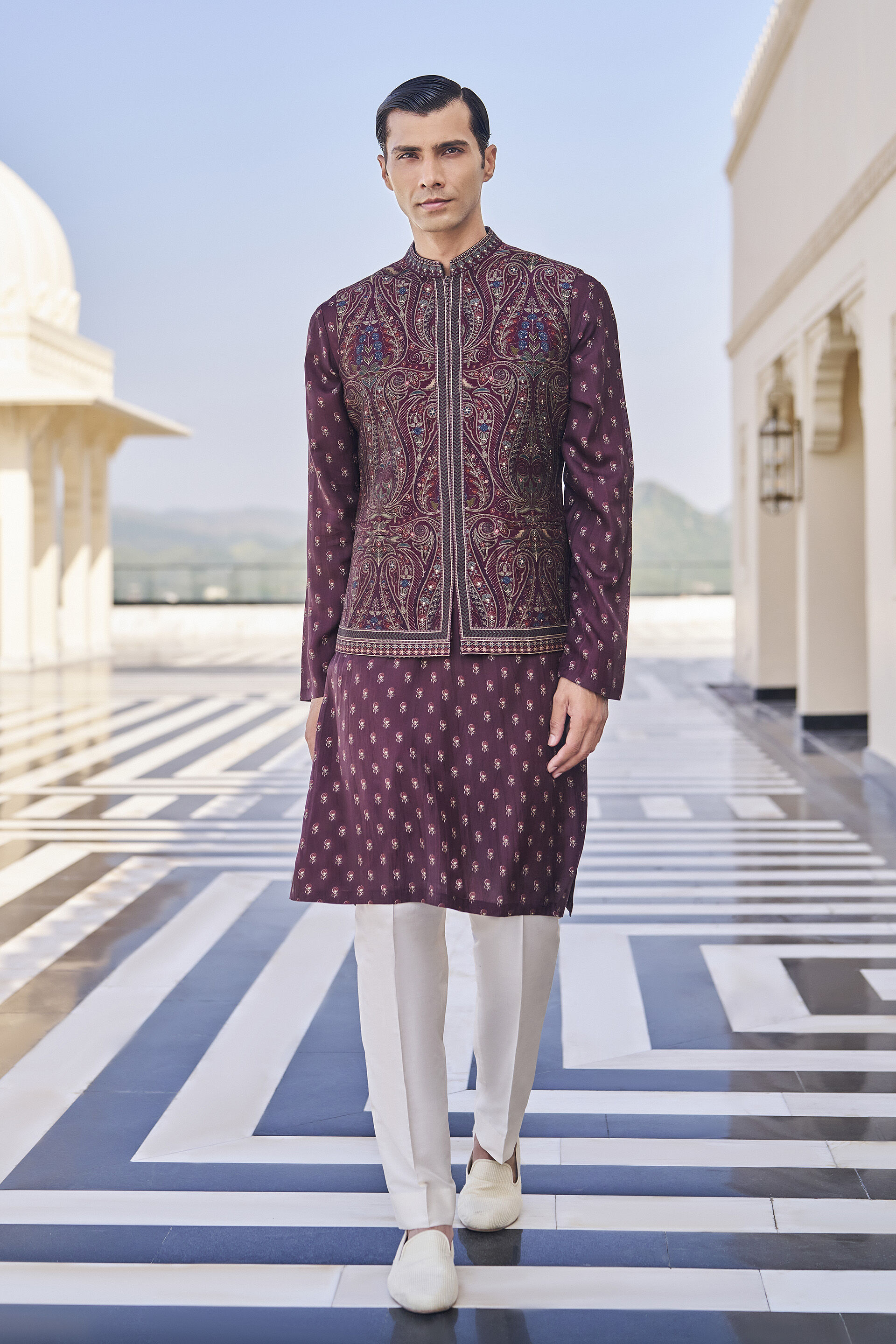 Rayan Wine Nehru Jacket
