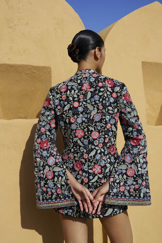 Floral Ballad Embroidered Silk Shorts Set - Black, Black, image 3