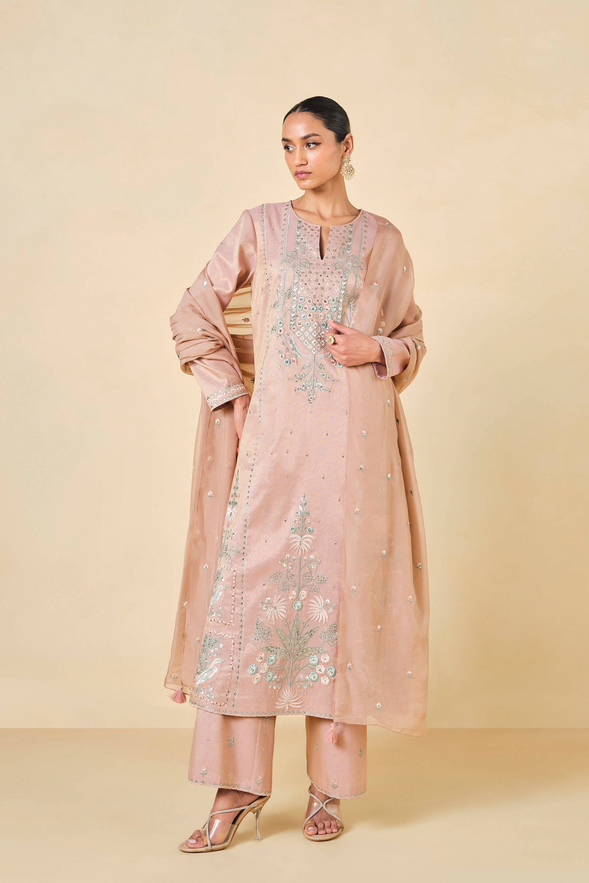 Ambudhi Embroidered Suit Set Blush