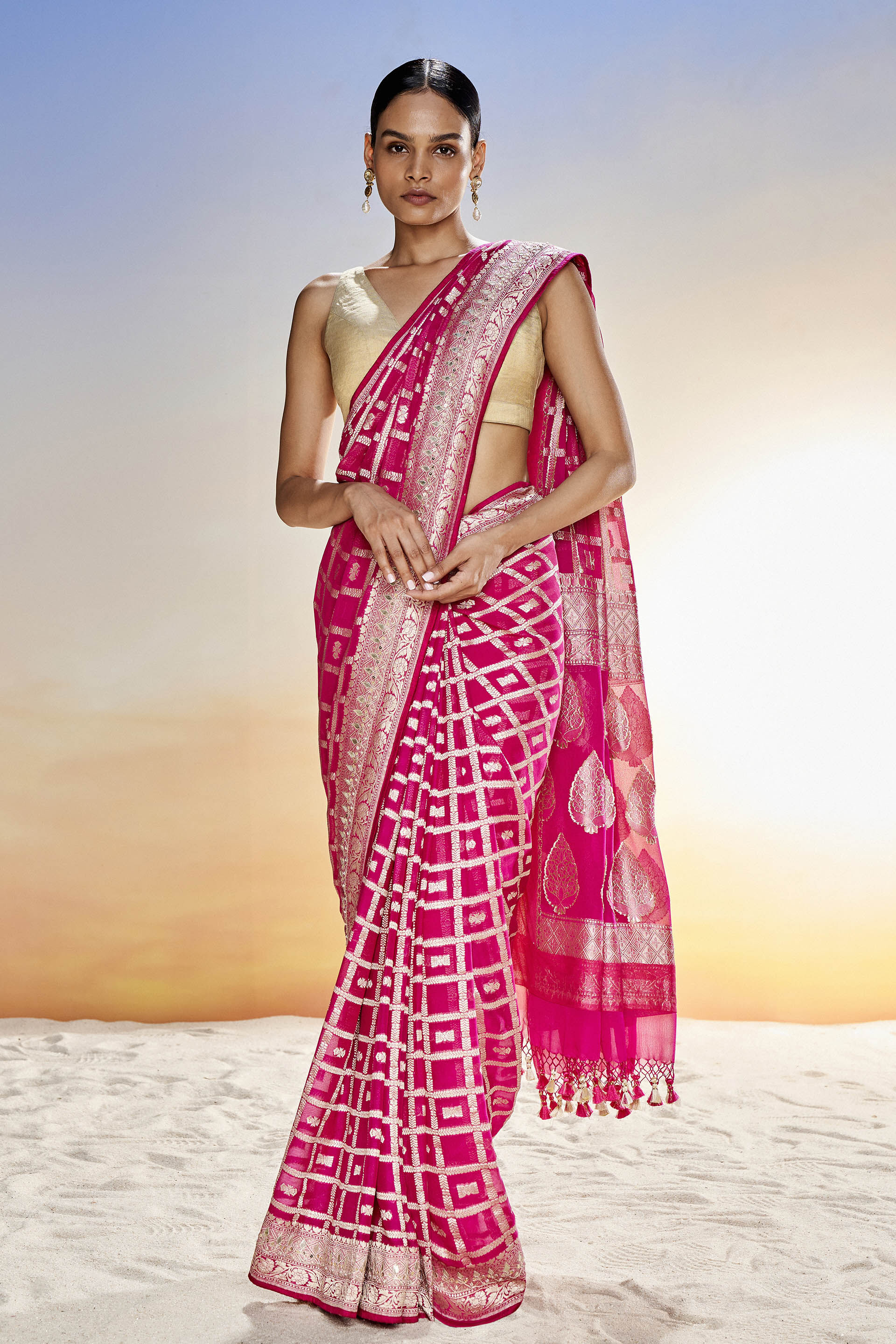 Baby Pink Tissue Khaddi Banarasi Saree – Snusha