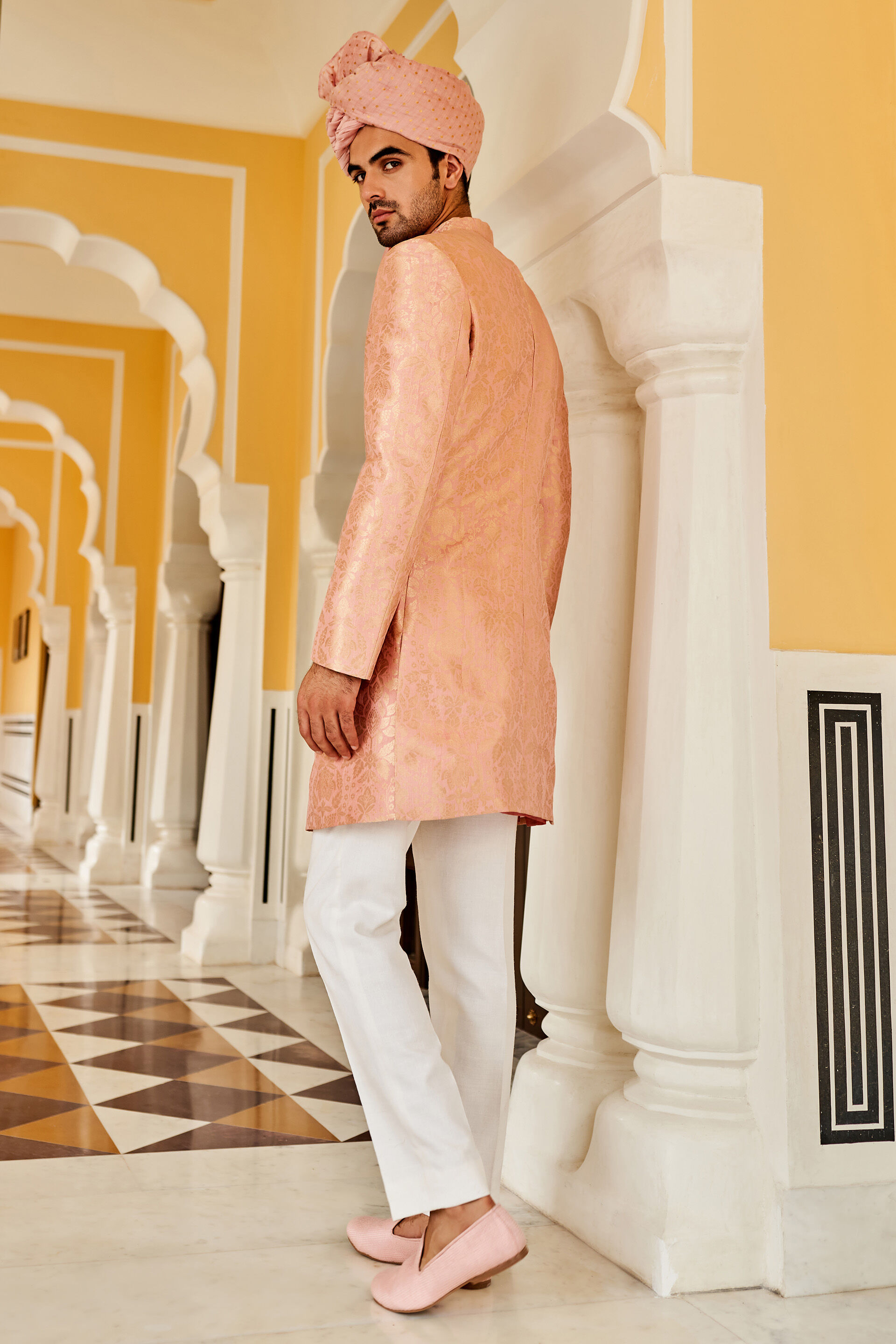 Pink wedding sherwani best sale