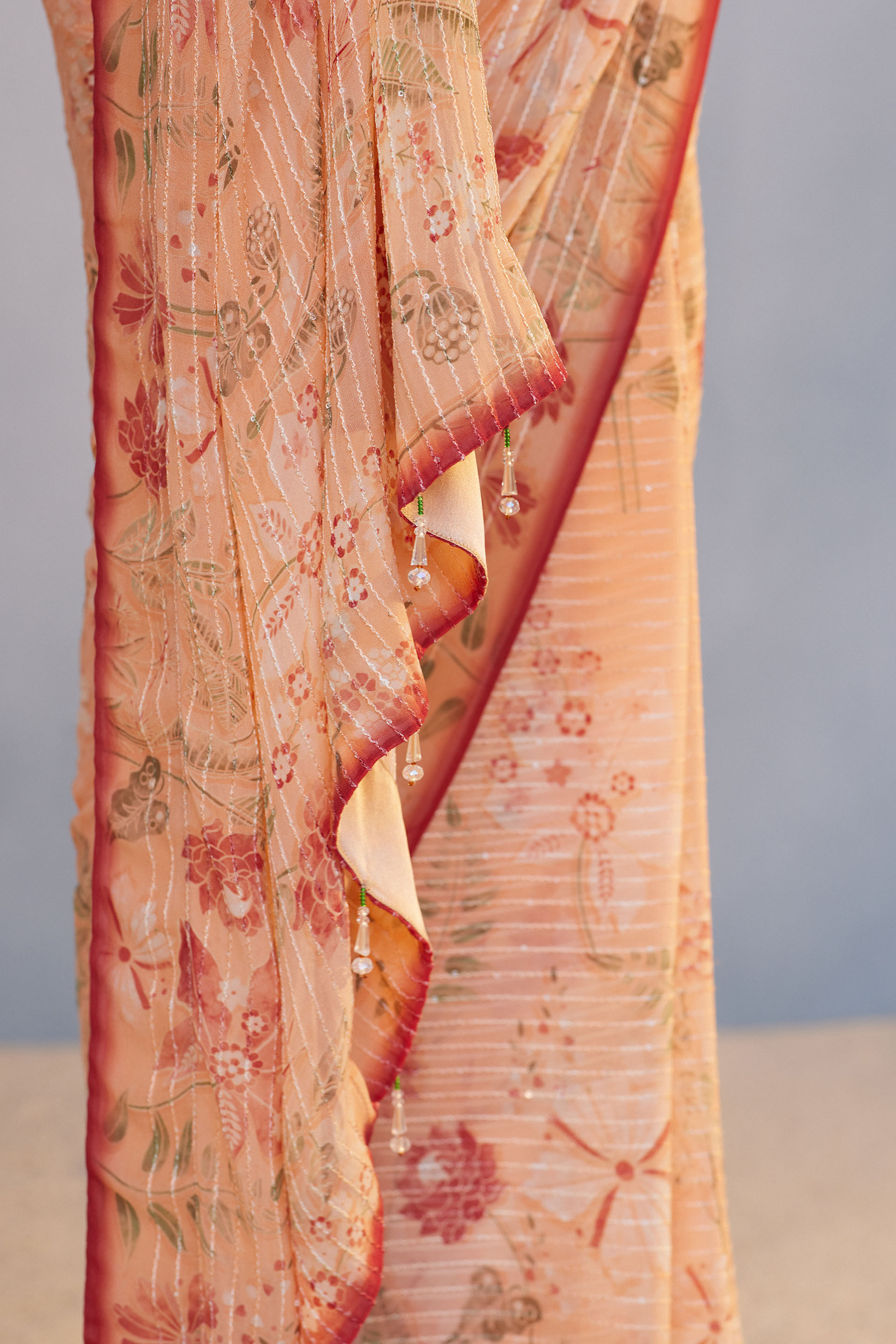 Calfuray Saree Set - Peach, Peach, image 7