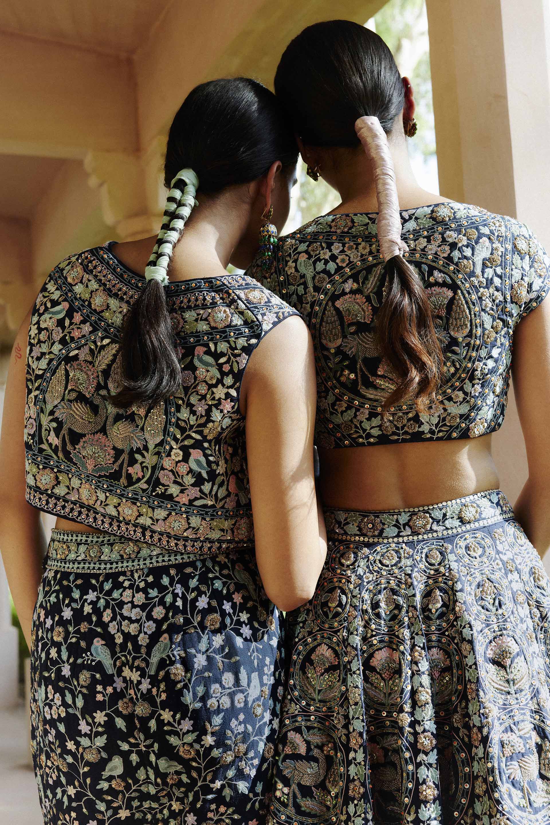 Nadisa Zardozi & Resham Silk Skirt Set - Navy Blue