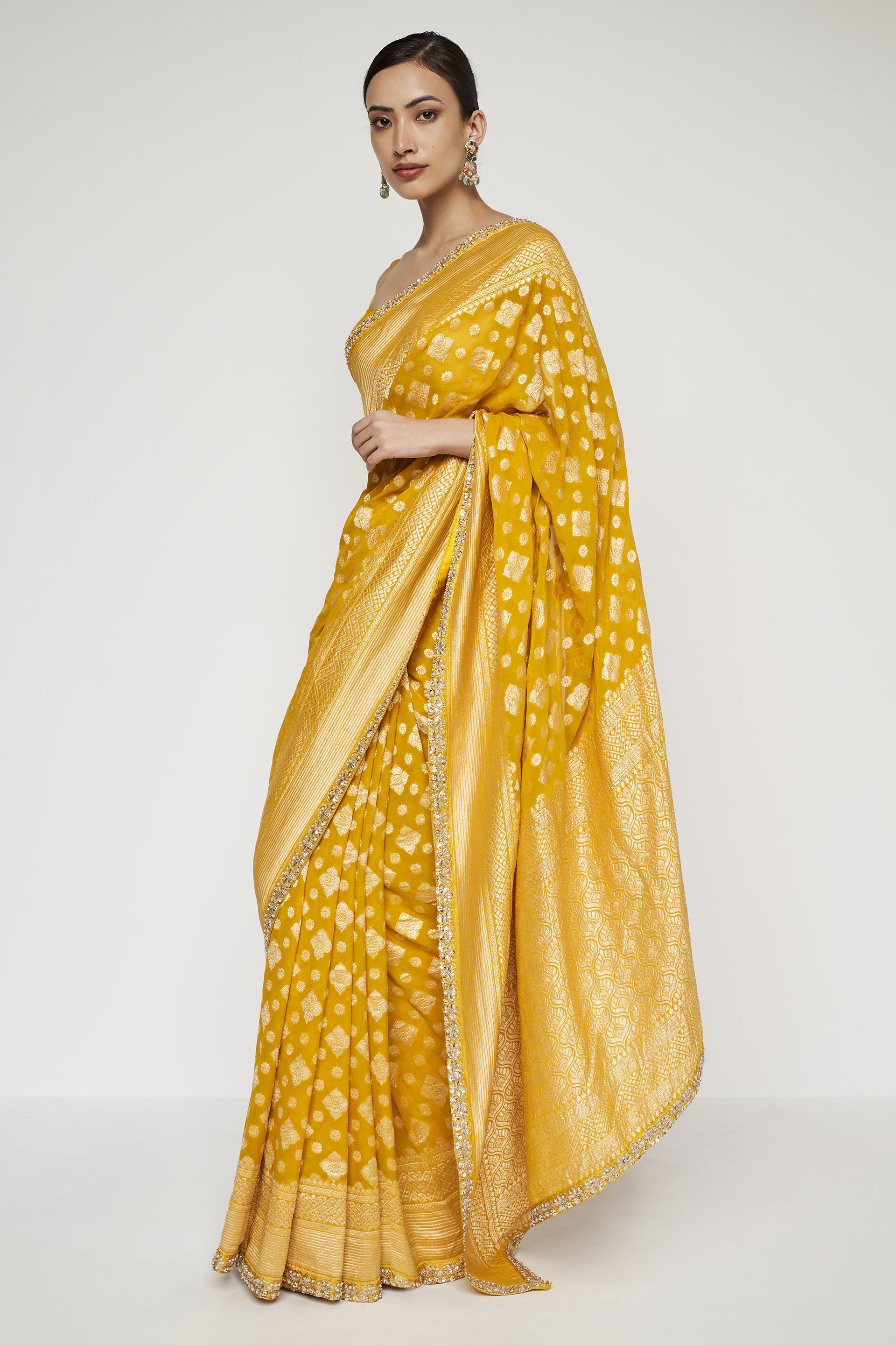 Mritsa Benarasi Saree - Yellow, Yellow, image 2