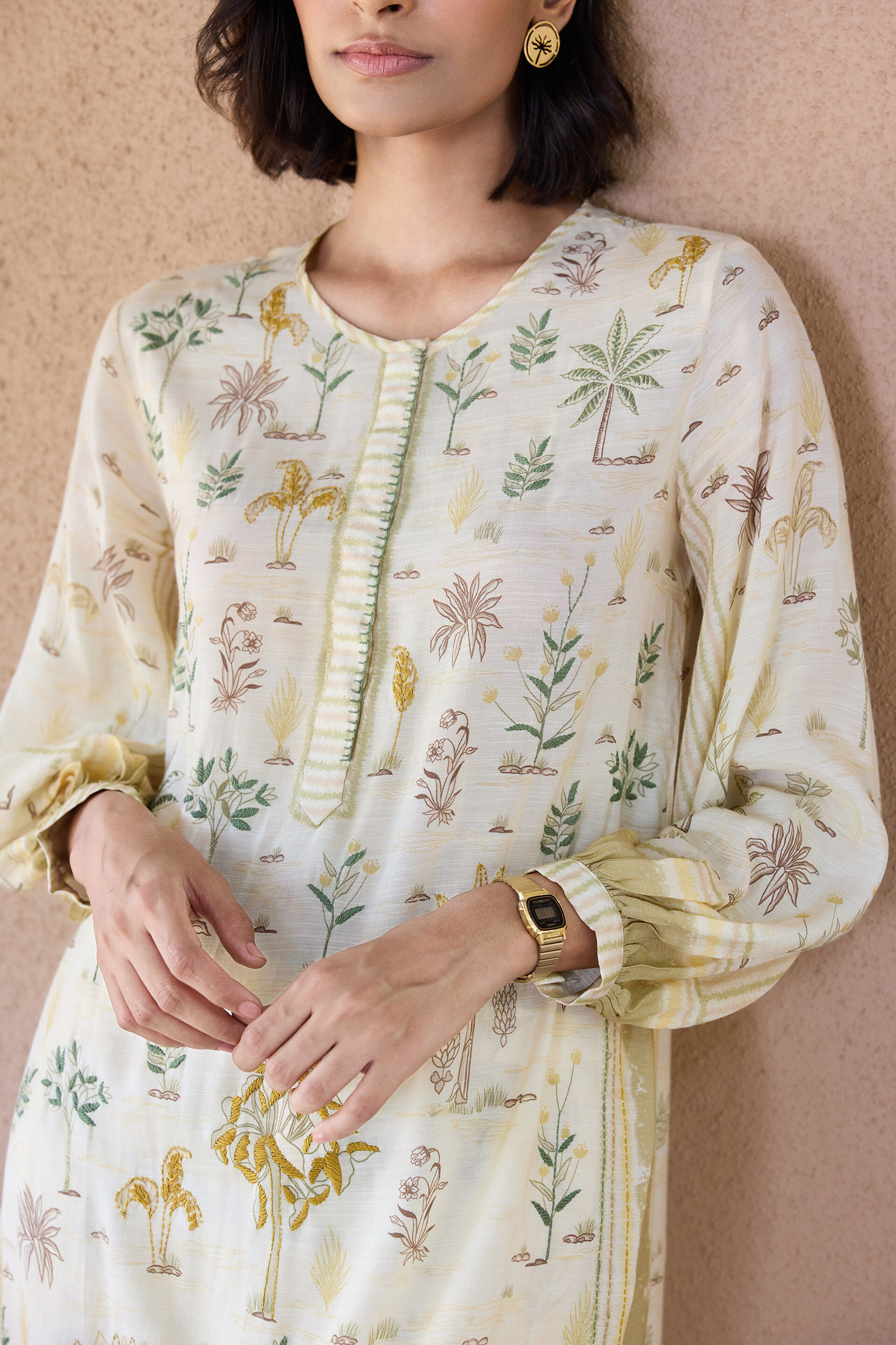 Season Song Hand-embroidered Kantha Co-ord - Ivory, Ivory, image 5