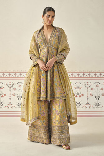 Sunburst Embroidered Zardozi Sharara Set - Yellow, Mustard, image 7