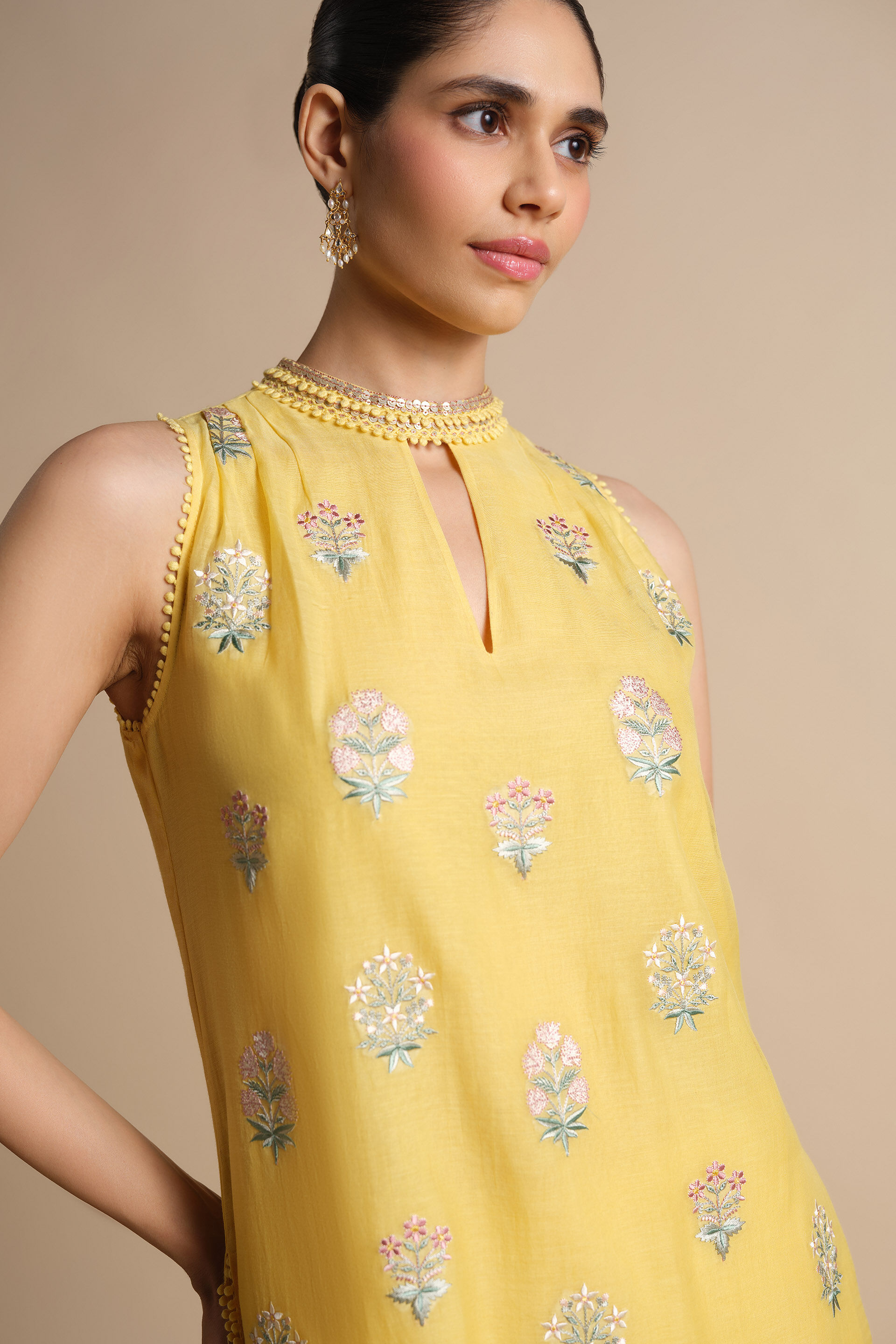 Helianthe Embroidered Mul Suit Set - Yellow, Yellow, image 7