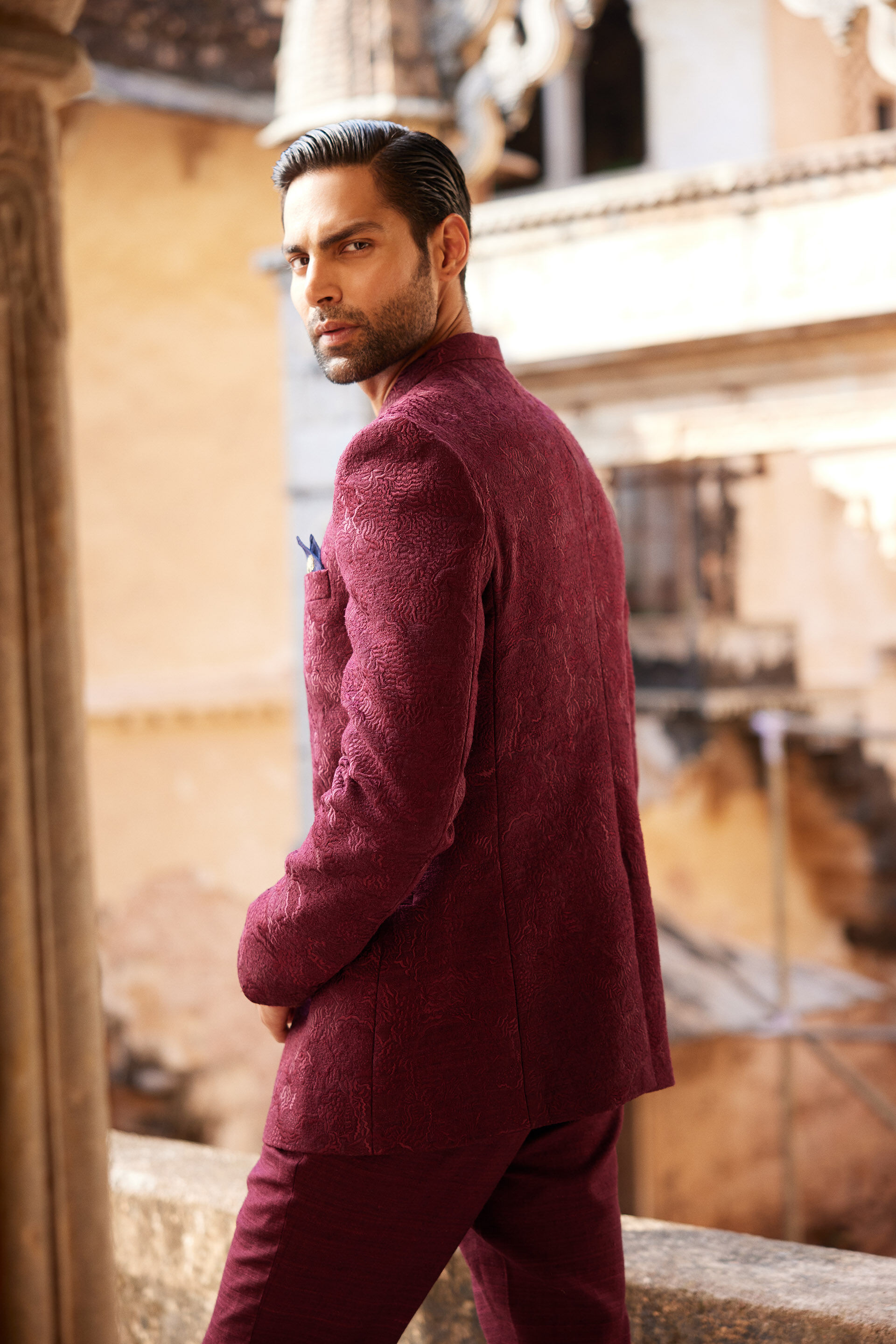 Uprag Embroidered Silk Bandhgala - Plum, Plum, image 3