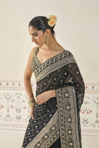 Anushna Handcrafted Badla Georgette Saree, Black, image 4