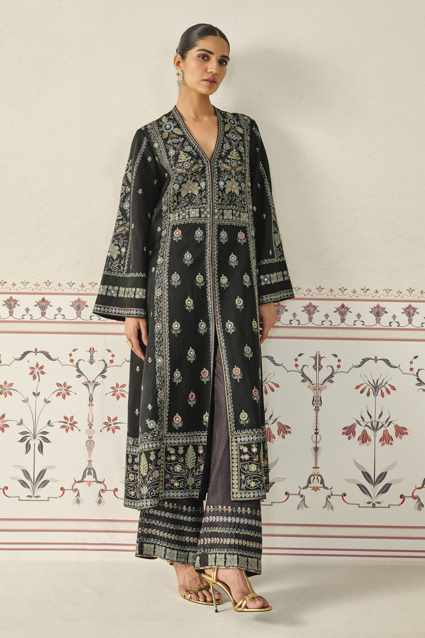 Shazana Embroidered Jacket Set - Black