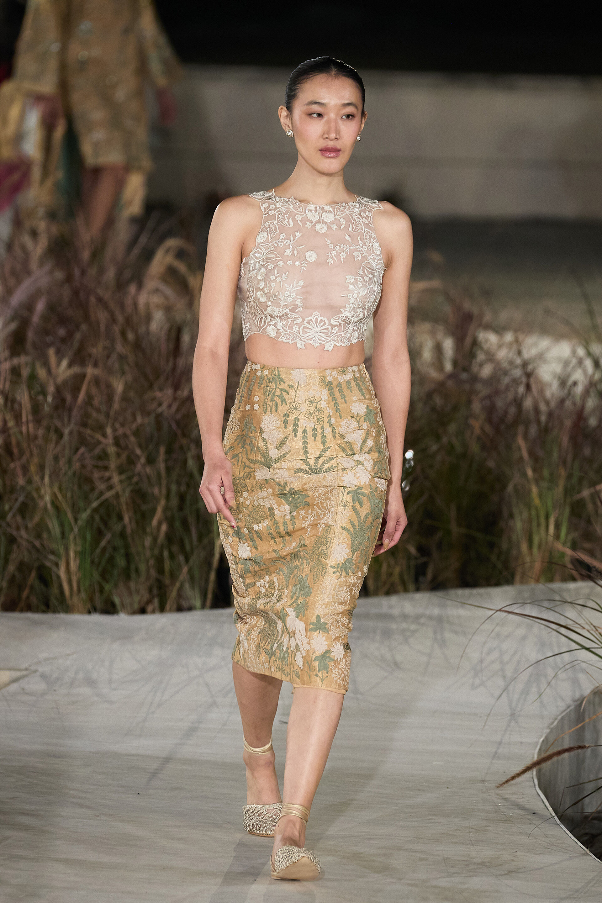 Zephyria Applique & Embroidered Cord Skirt Set - Gold