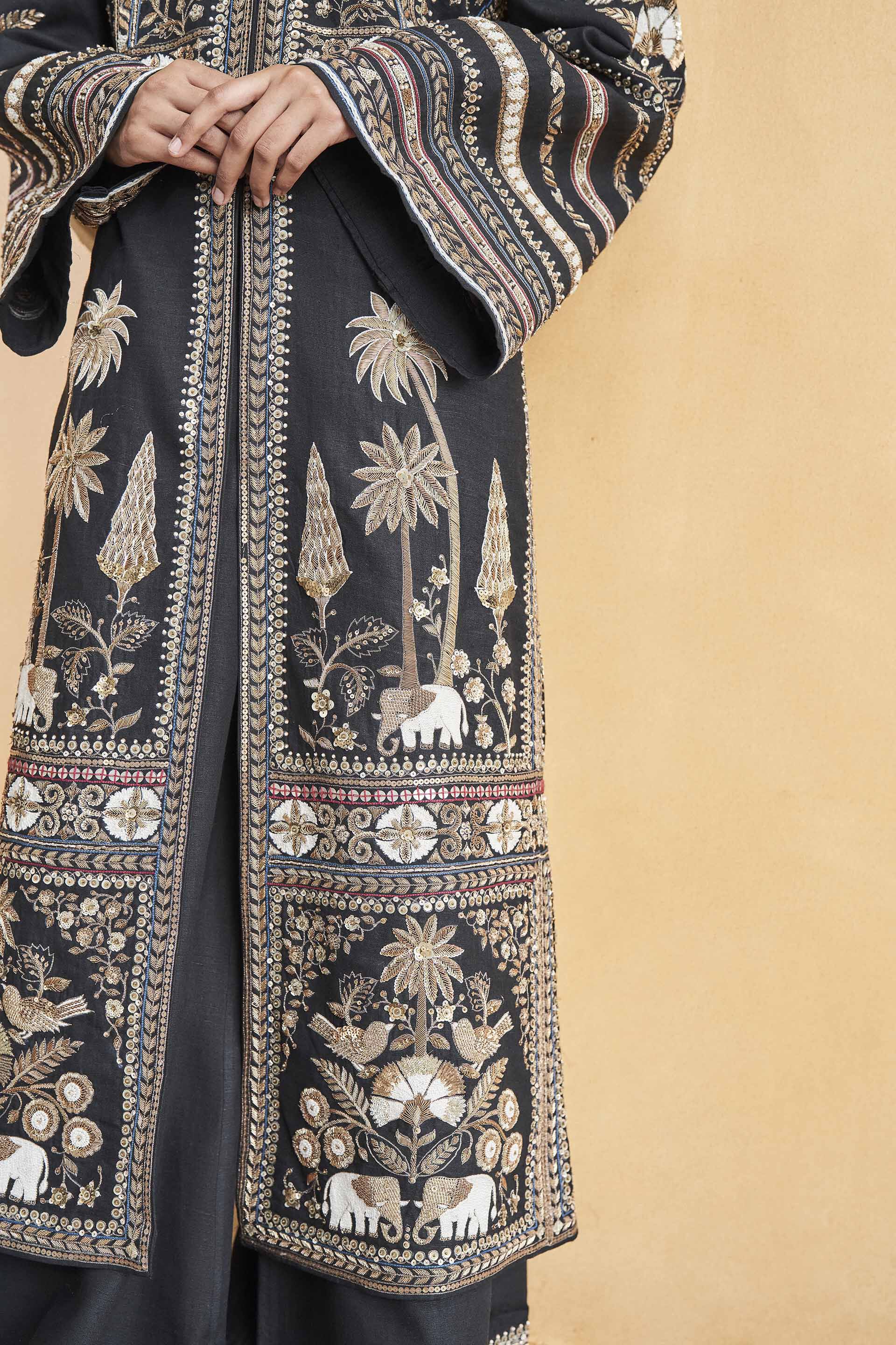 From The Wilderness Embroidered Zardozi Silk Kurta Set - Black, Black, image 8