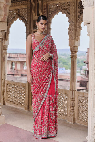 Mangalya Embroidered Georgette Saree - Red, Red, image 1